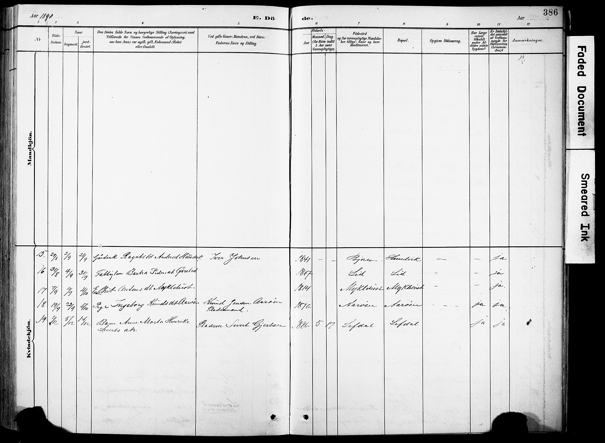 Eid sokneprestembete, AV/SAB-A-82301/H/Hab/Habb/L0002: Parish register (copy) no. B 2, 1882-1907, p. 386