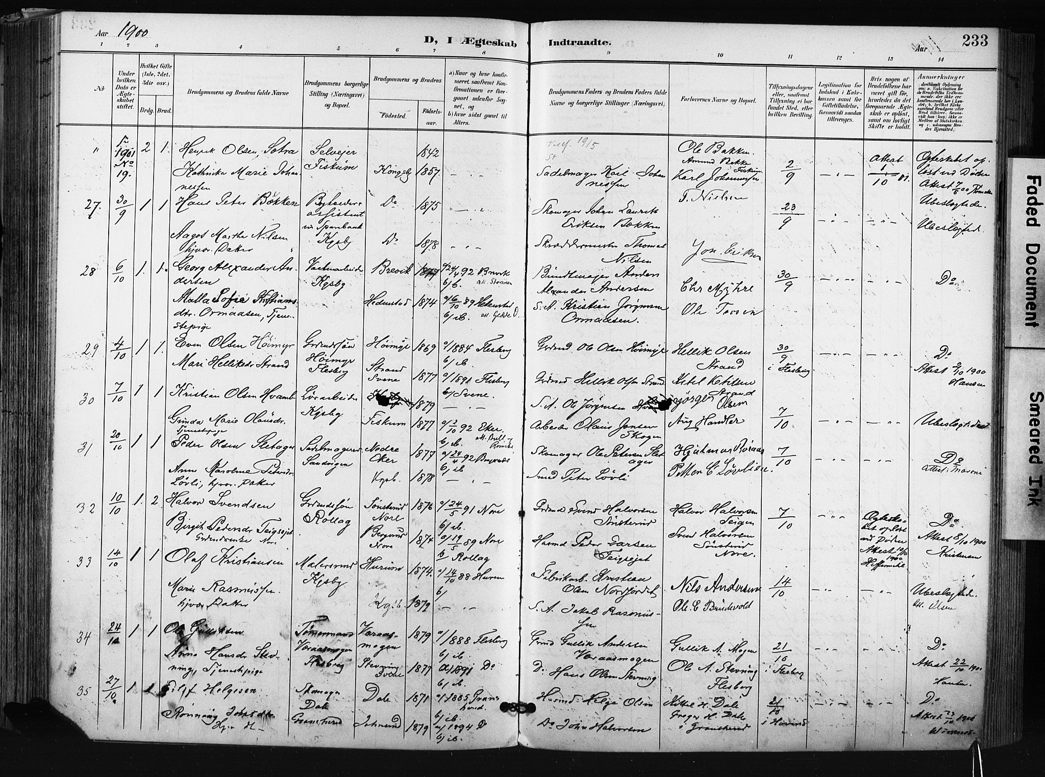 Kongsberg kirkebøker, AV/SAKO-A-22/F/Fb/L0003: Parish register (official) no. II 3, 1896-1905, p. 233