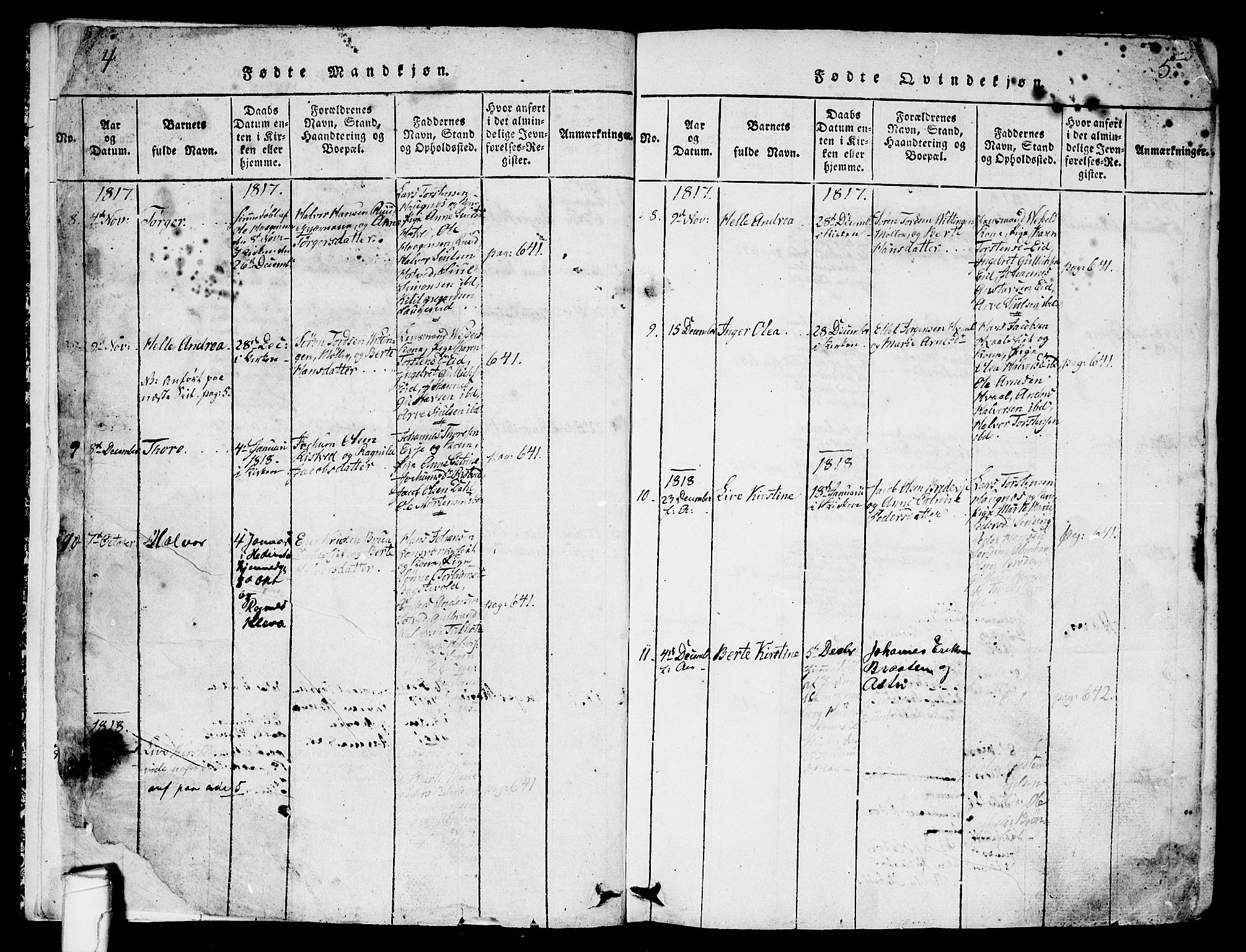 Sandsvær kirkebøker, AV/SAKO-A-244/G/Ga/L0003: Parish register (copy) no. I 3, 1817-1839, p. 4-5