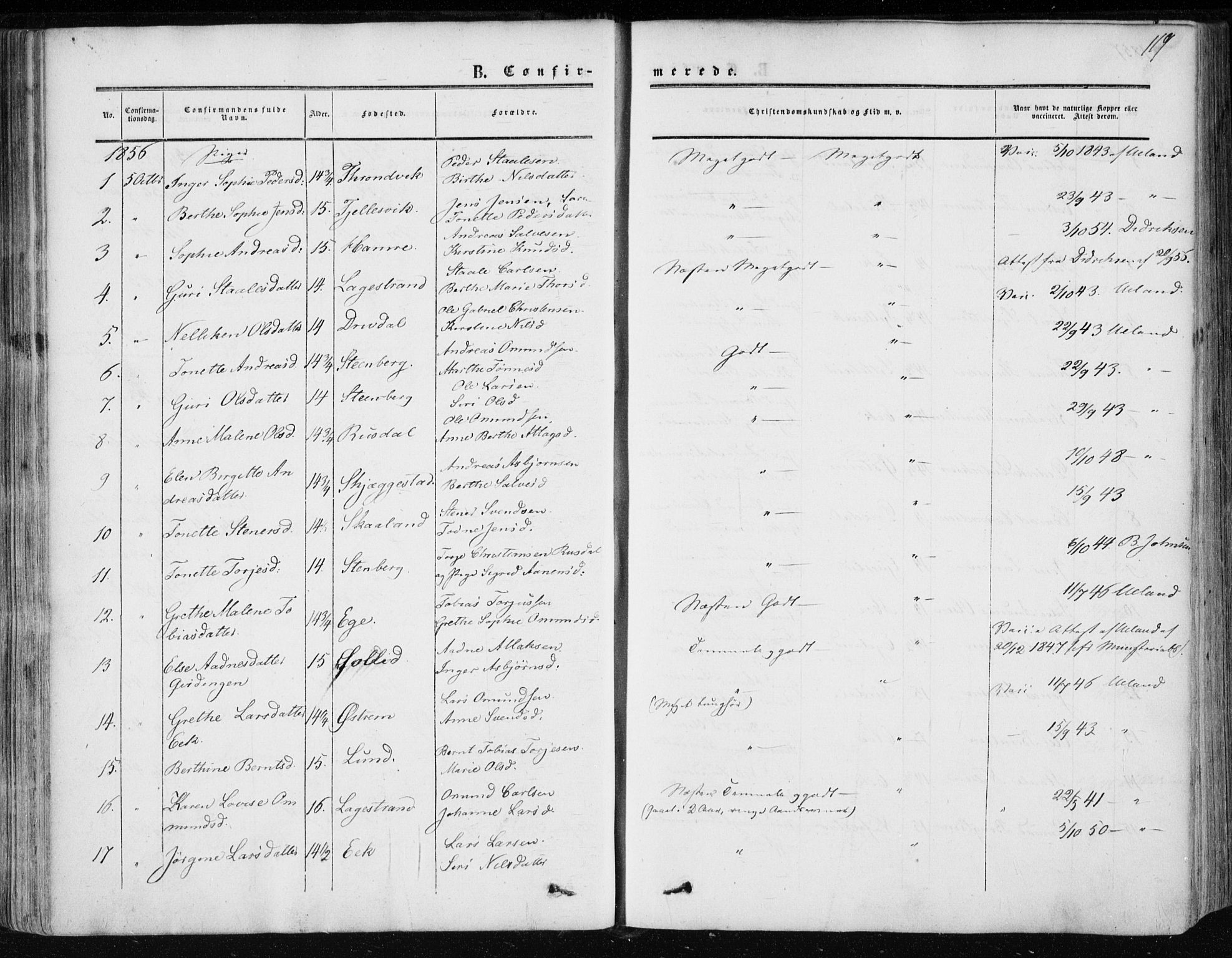 Lund sokneprestkontor, AV/SAST-A-101809/S06/L0009: Parish register (official) no. A 8, 1853-1877, p. 119