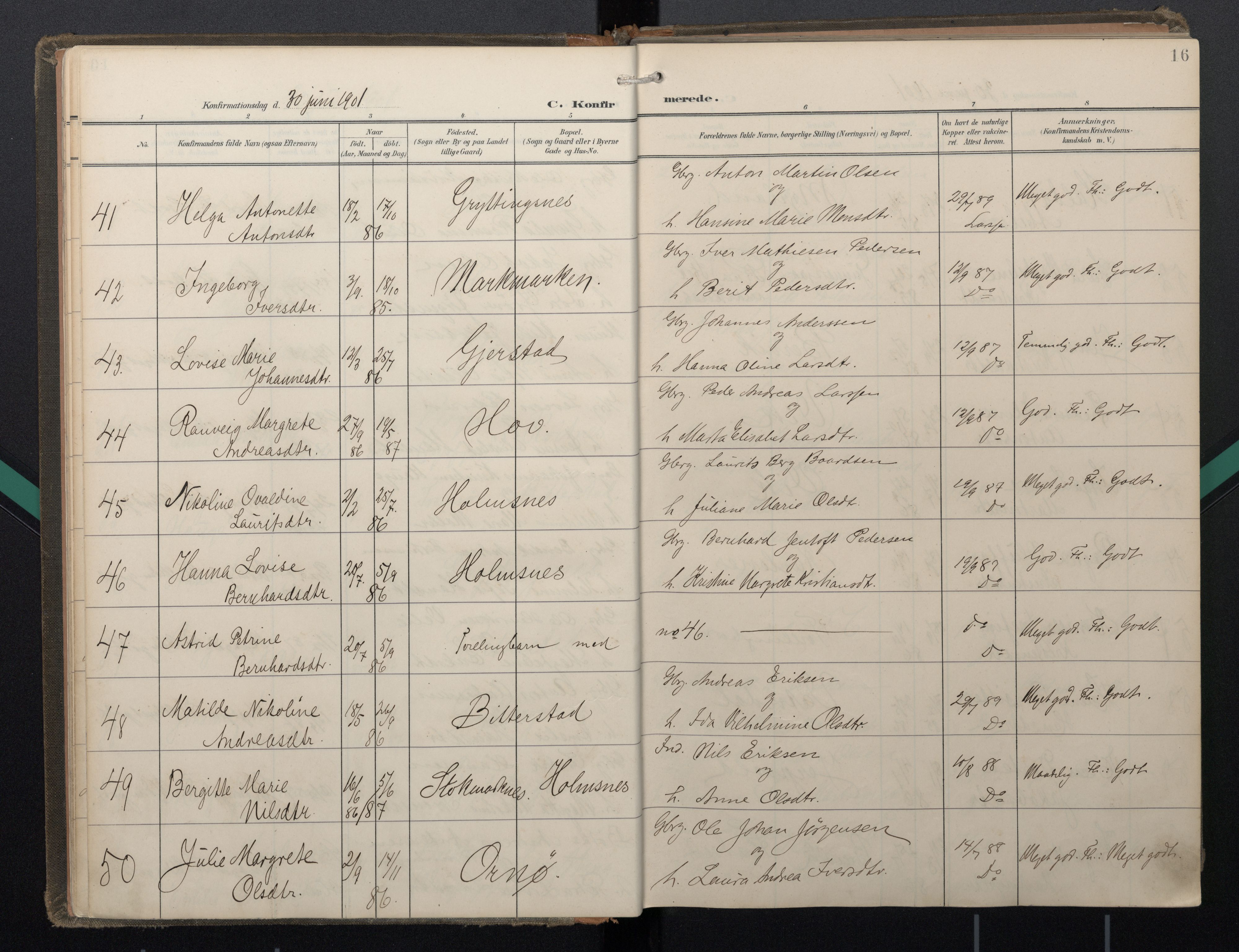 Ministerialprotokoller, klokkerbøker og fødselsregistre - Nordland, AV/SAT-A-1459/888/L1247: Parish register (official) no. 888A13, 1900-1911, p. 16