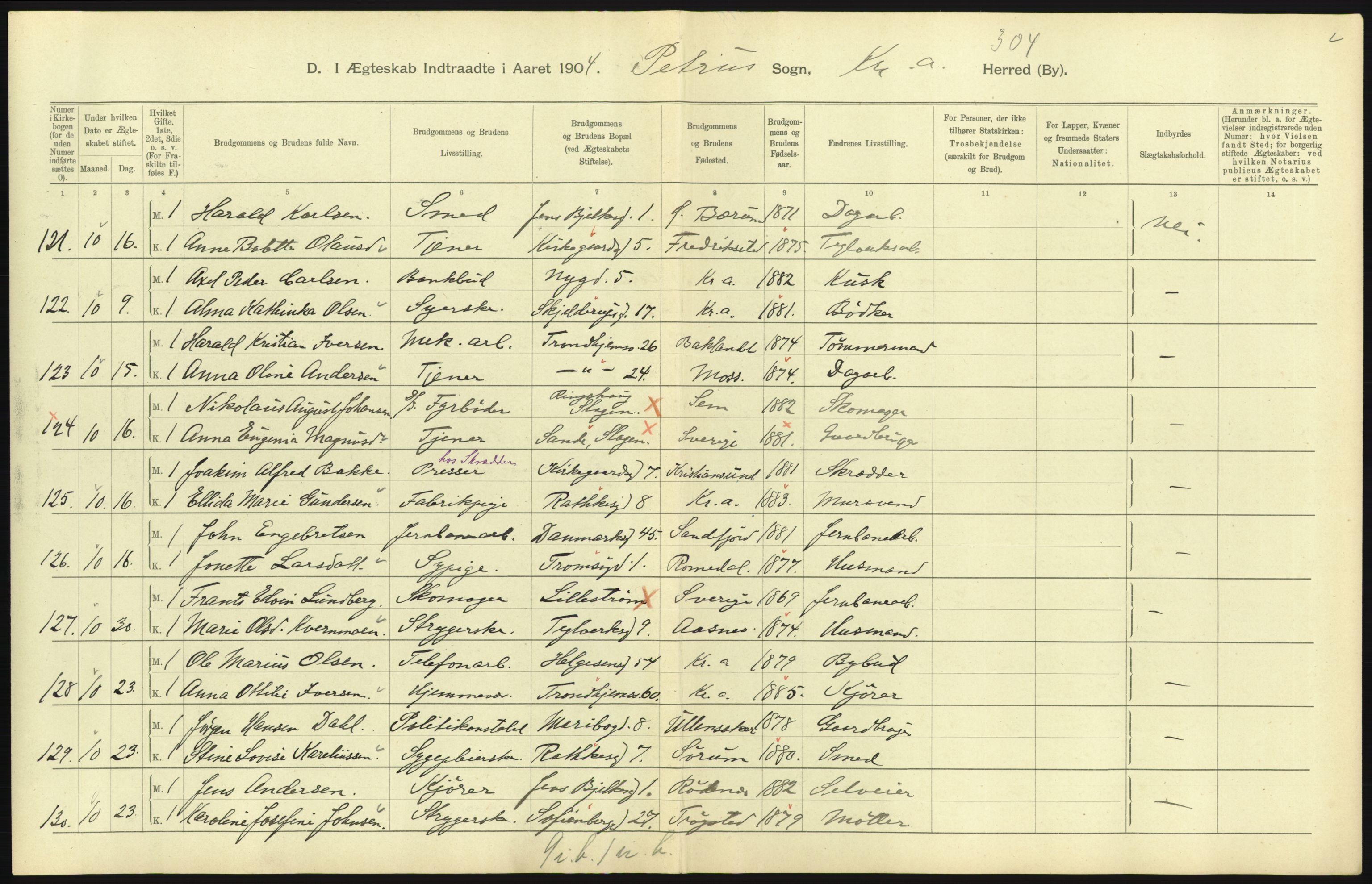 Statistisk sentralbyrå, Sosiodemografiske emner, Befolkning, AV/RA-S-2228/D/Df/Dfa/Dfab/L0004: Kristiania: Gifte, døde, 1904, p. 127