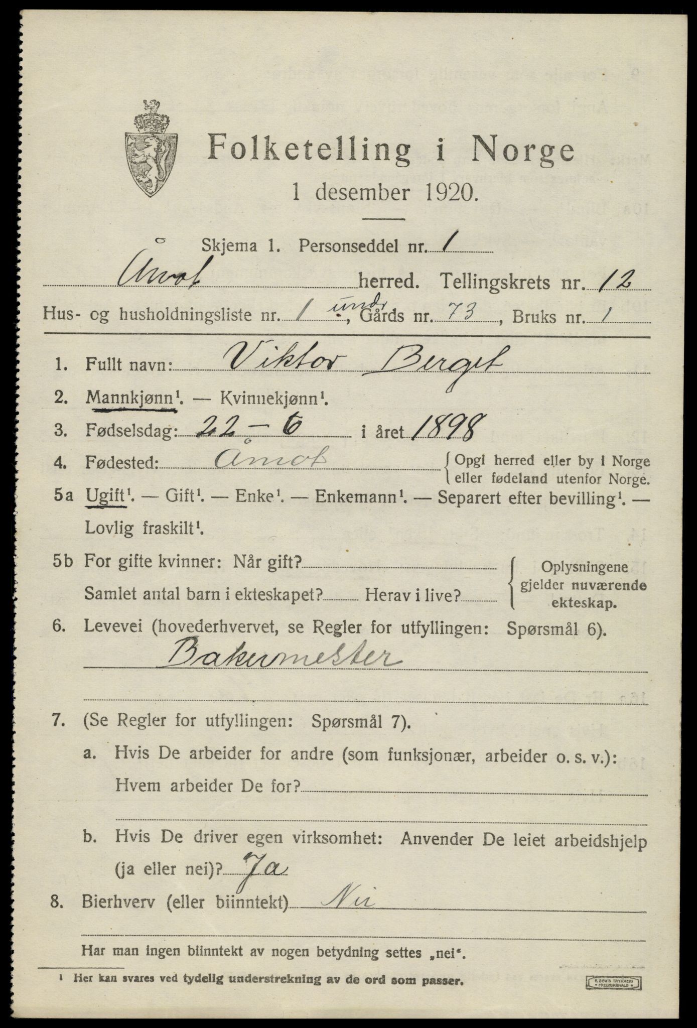 SAH, 1920 census for Åmot, 1920, p. 9609