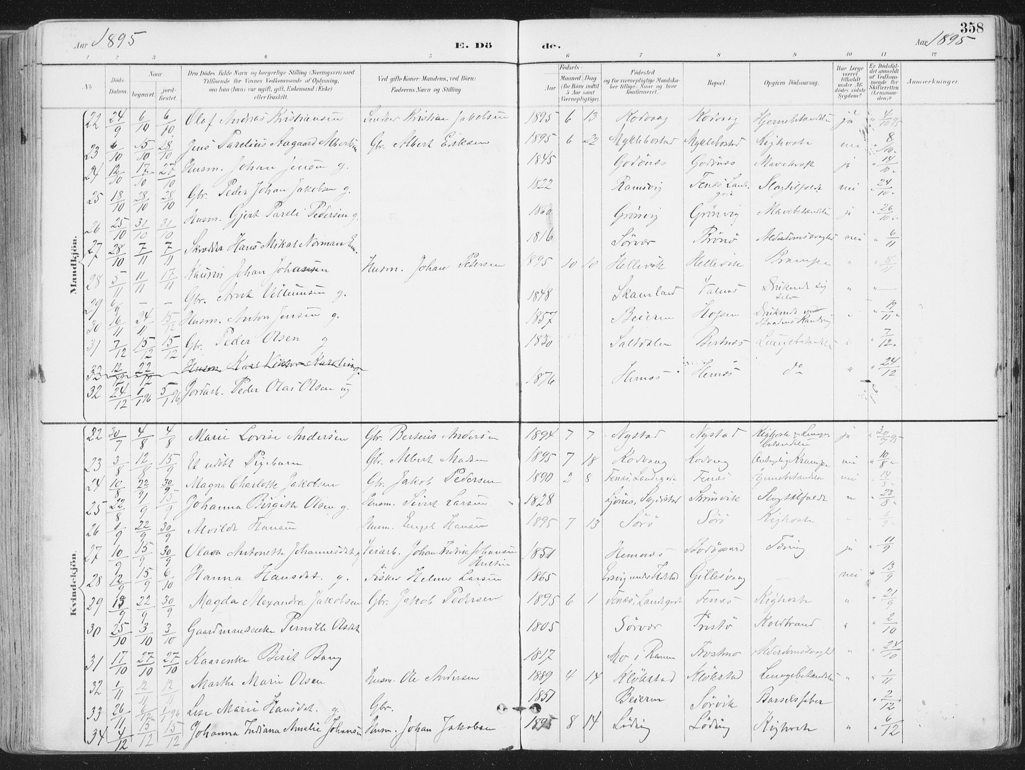 Ministerialprotokoller, klokkerbøker og fødselsregistre - Nordland, AV/SAT-A-1459/802/L0055: Parish register (official) no. 802A02, 1894-1915, p. 358