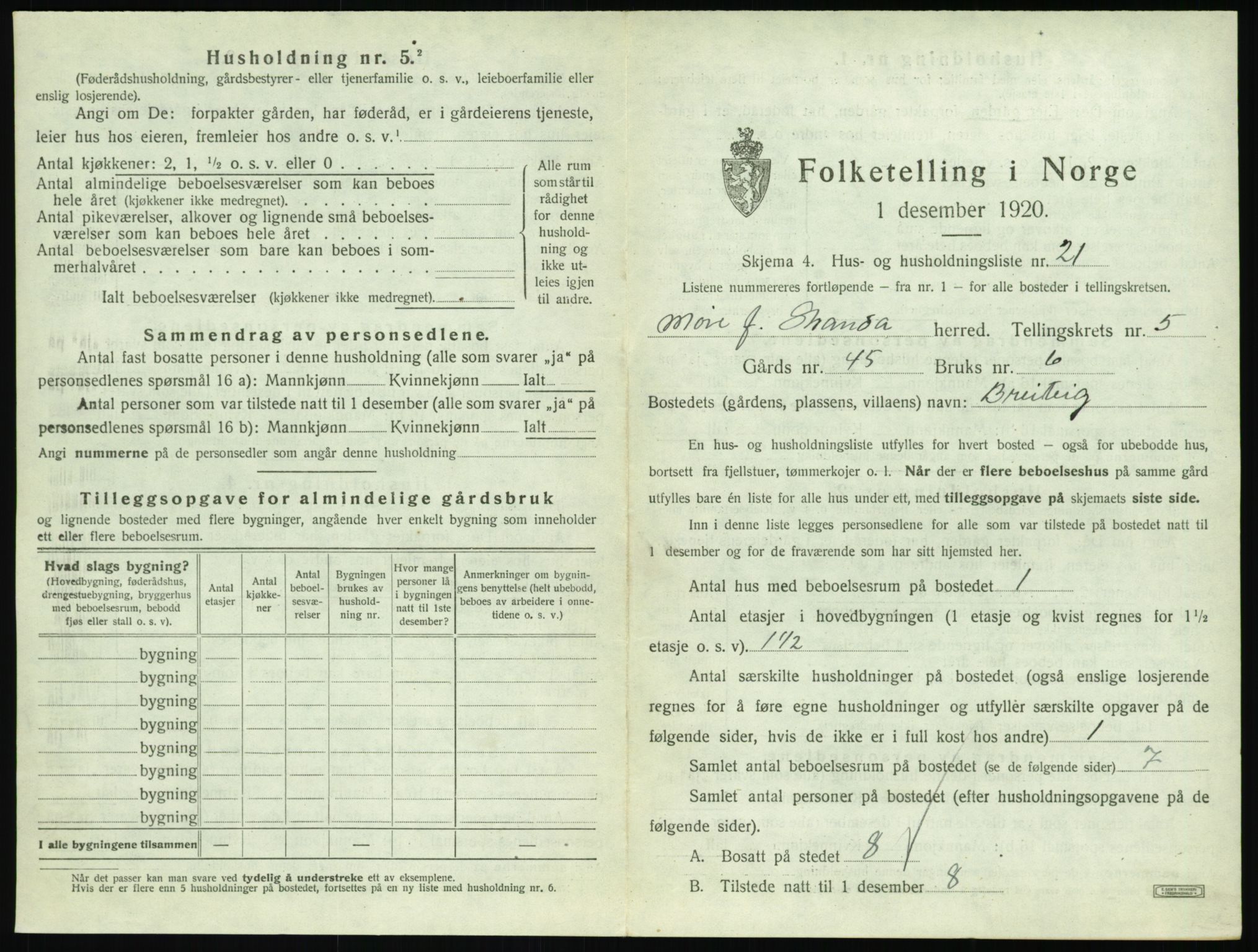 SAT, 1920 census for Stranda, 1920, p. 501