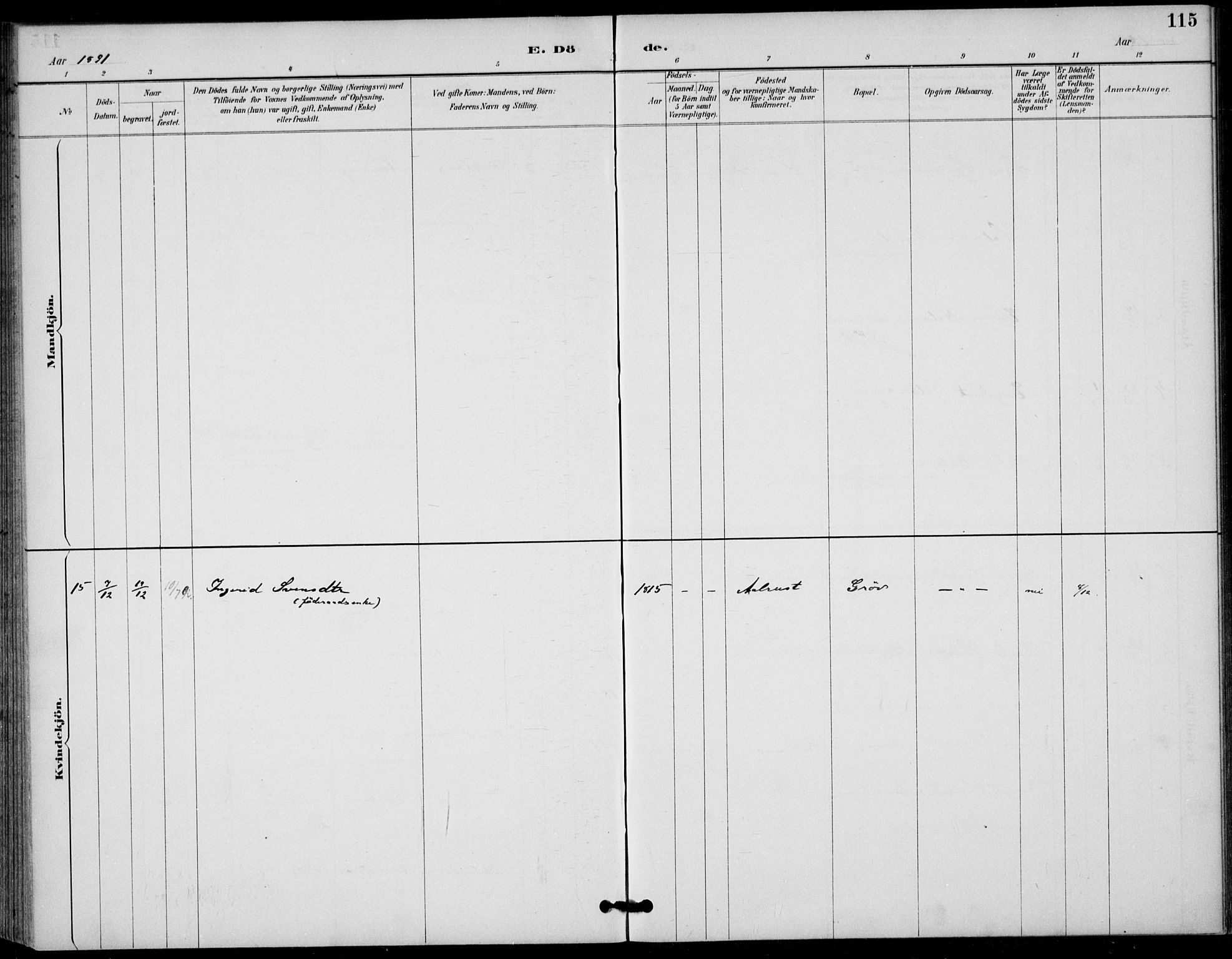 Gol kirkebøker, AV/SAKO-A-226/F/Fb/L0001: Parish register (official) no. II 1, 1887-1900, p. 115