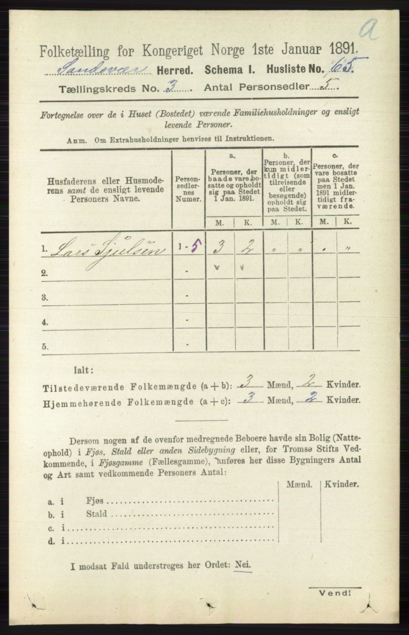 RA, 1891 census for 0629 Sandsvær, 1891, p. 1266