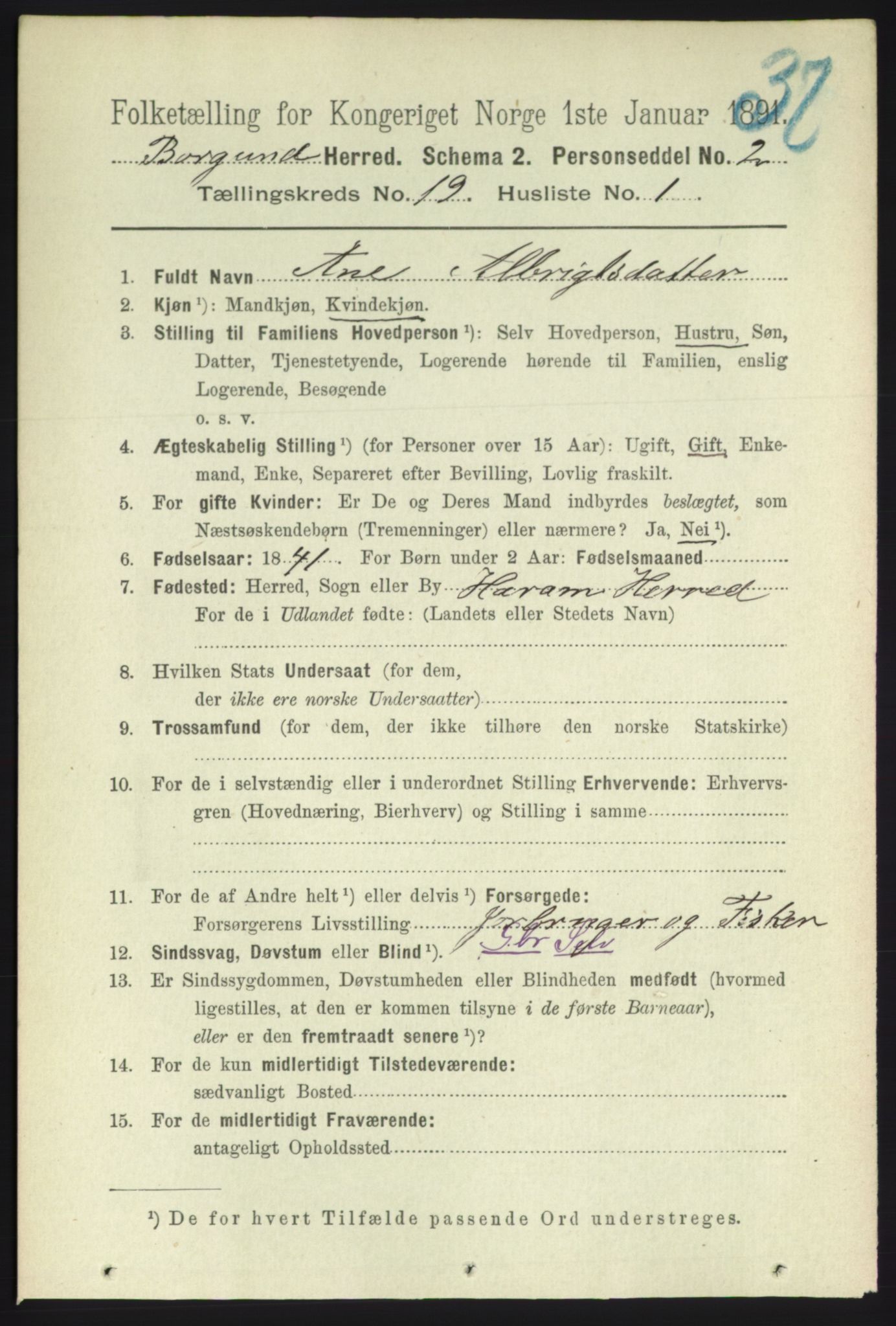 RA, 1891 census for 1531 Borgund, 1891, p. 5966