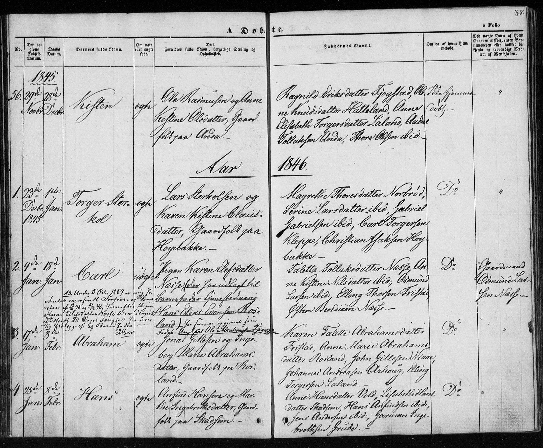 Klepp sokneprestkontor, SAST/A-101803/001/3/30BA/L0004: Parish register (official) no. A 4, 1842-1852, p. 38