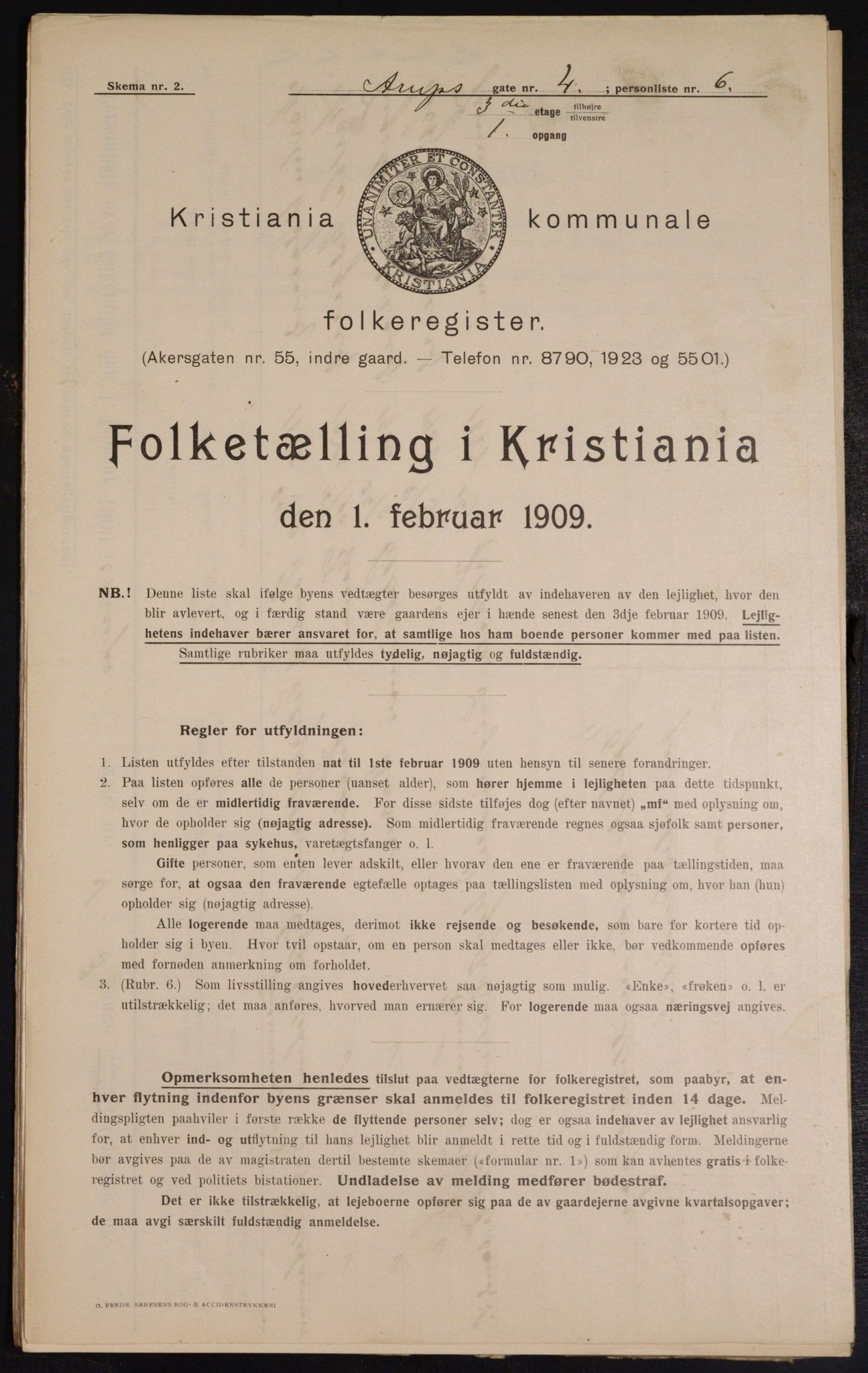 OBA, Municipal Census 1909 for Kristiania, 1909, p. 2068
