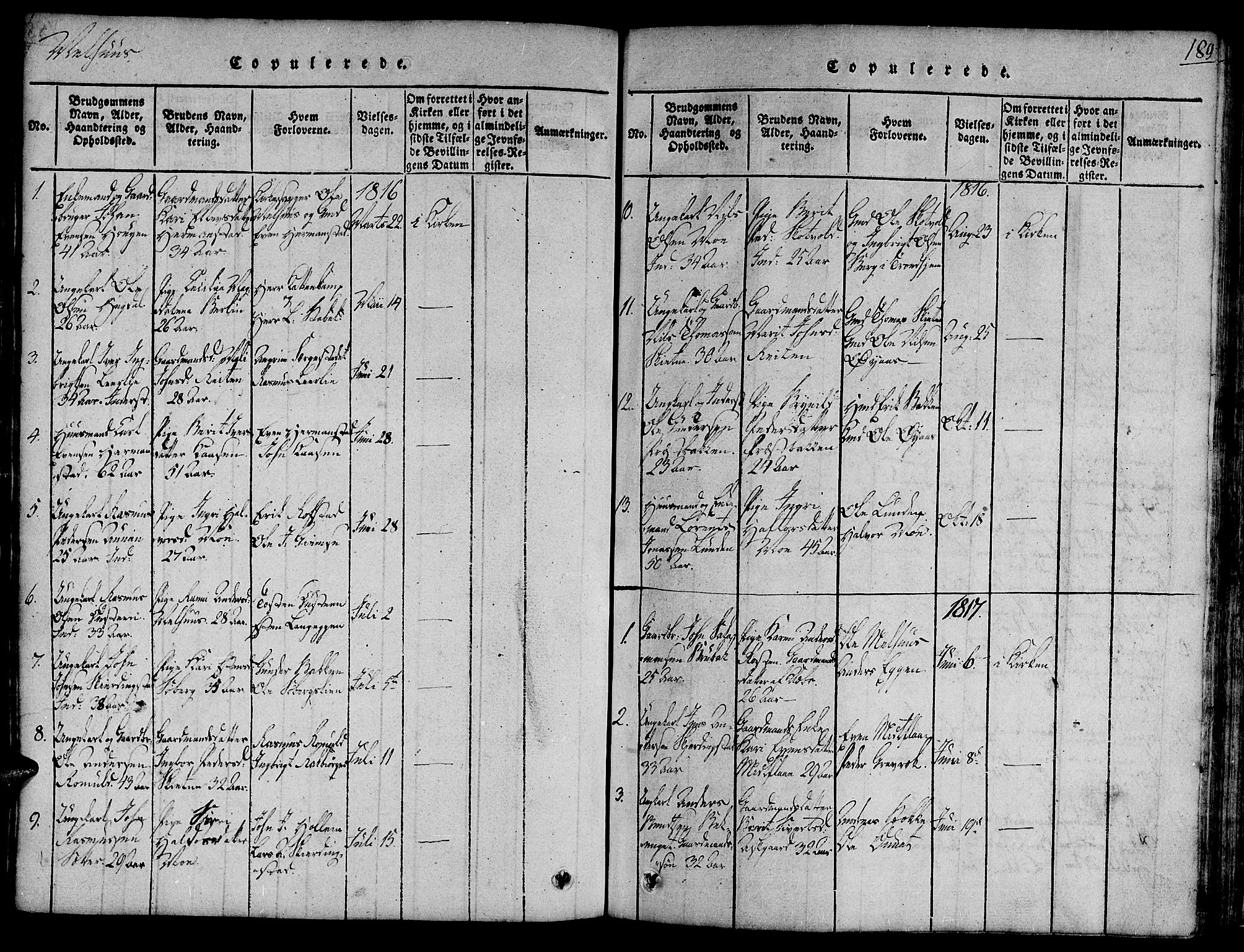 Ministerialprotokoller, klokkerbøker og fødselsregistre - Sør-Trøndelag, SAT/A-1456/691/L1065: Parish register (official) no. 691A03 /1, 1816-1826, p. 189