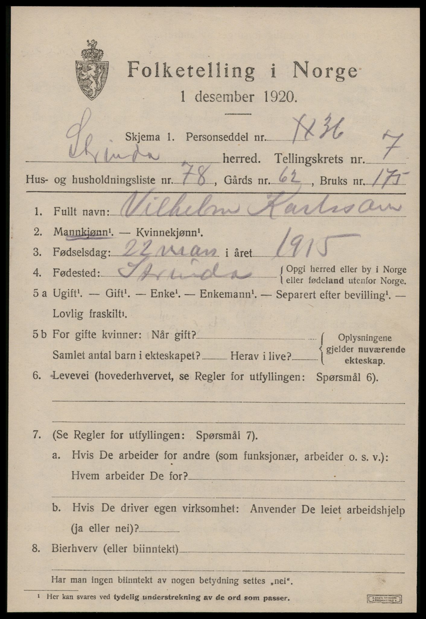 SAT, 1920 census for Strinda, 1920, p. 19762