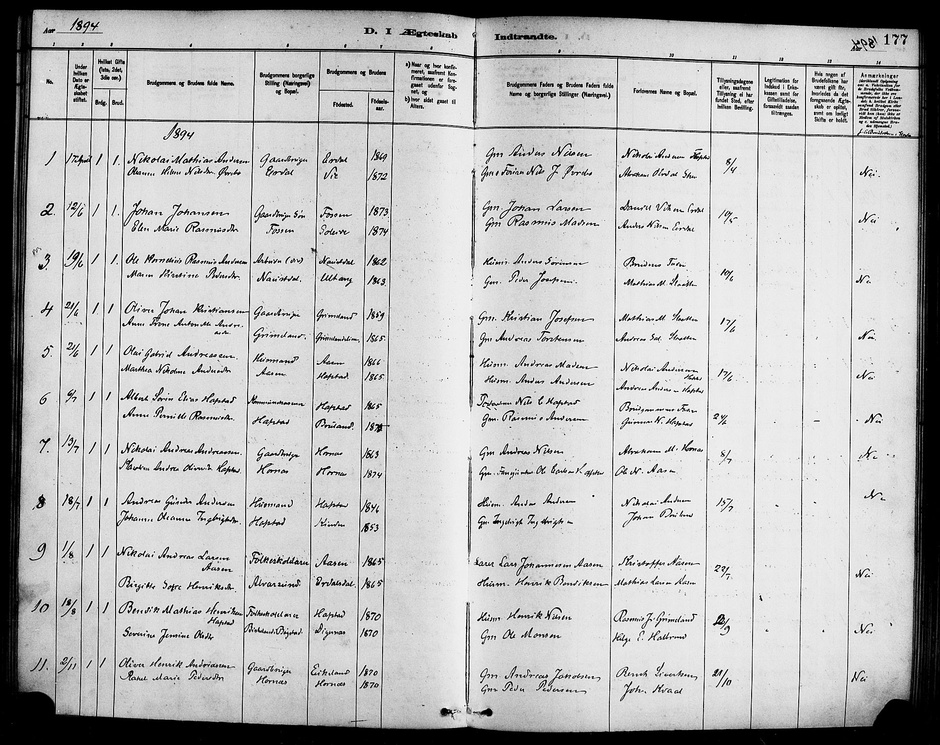 Førde sokneprestembete, AV/SAB-A-79901/H/Haa/Haab/L0001: Parish register (official) no. B 1, 1880-1898, p. 177