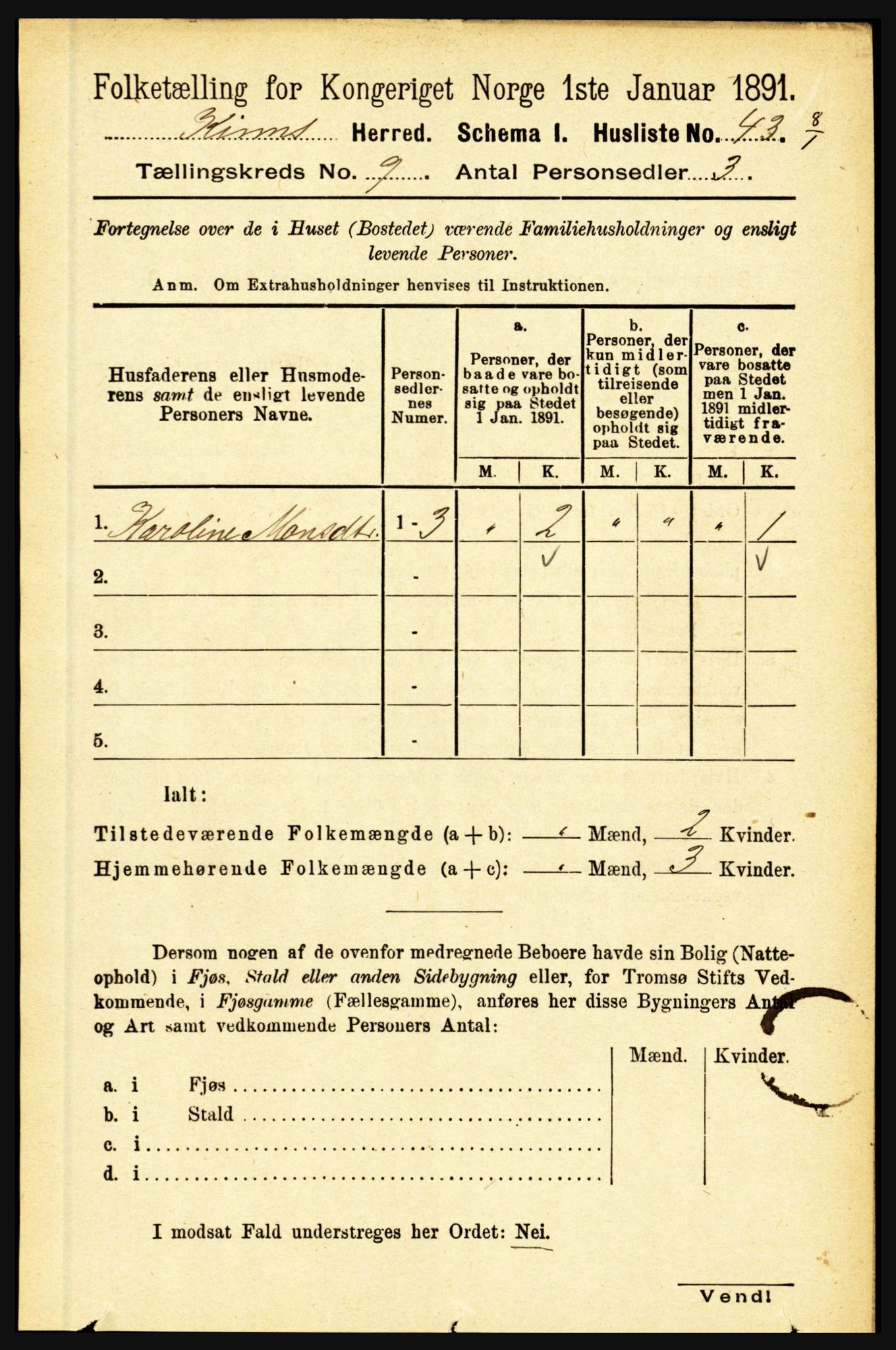 RA, 1891 census for 1437 Kinn, 1891, p. 3443