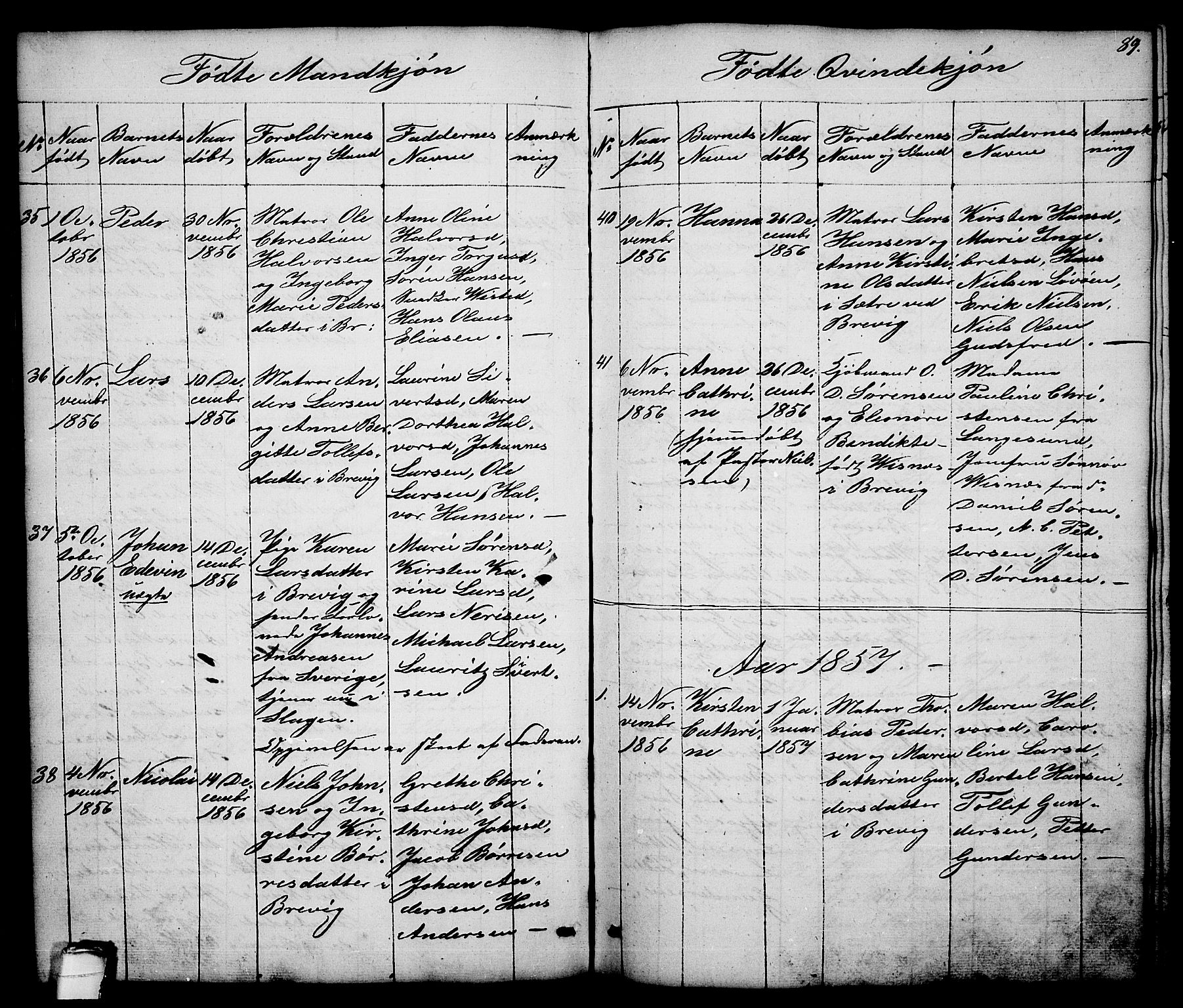 Brevik kirkebøker, AV/SAKO-A-255/G/Ga/L0002: Parish register (copy) no. 2, 1846-1865, p. 89