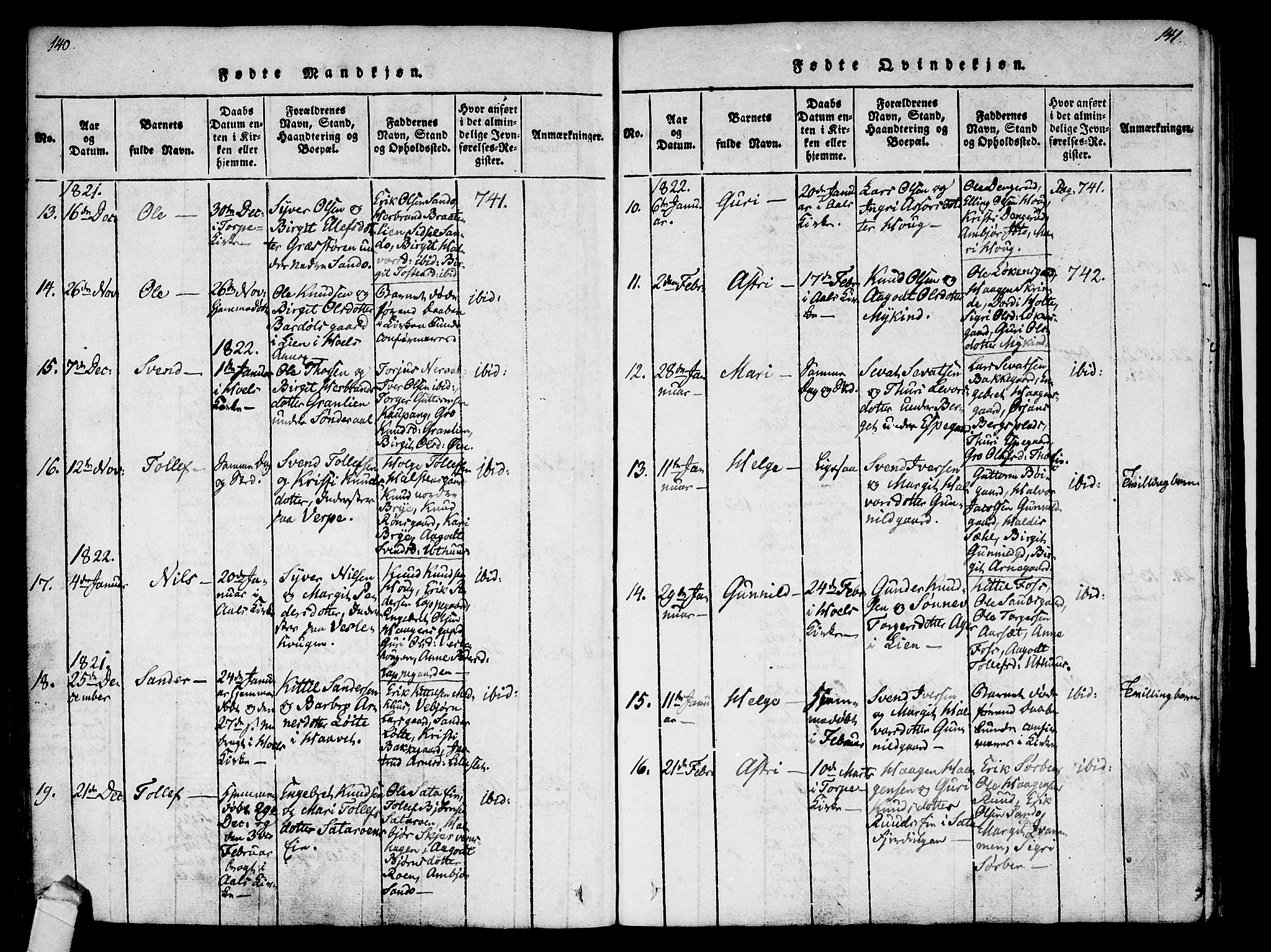 Ål kirkebøker, SAKO/A-249/F/Fa/L0004: Parish register (official) no. I 4, 1815-1825, p. 140-141