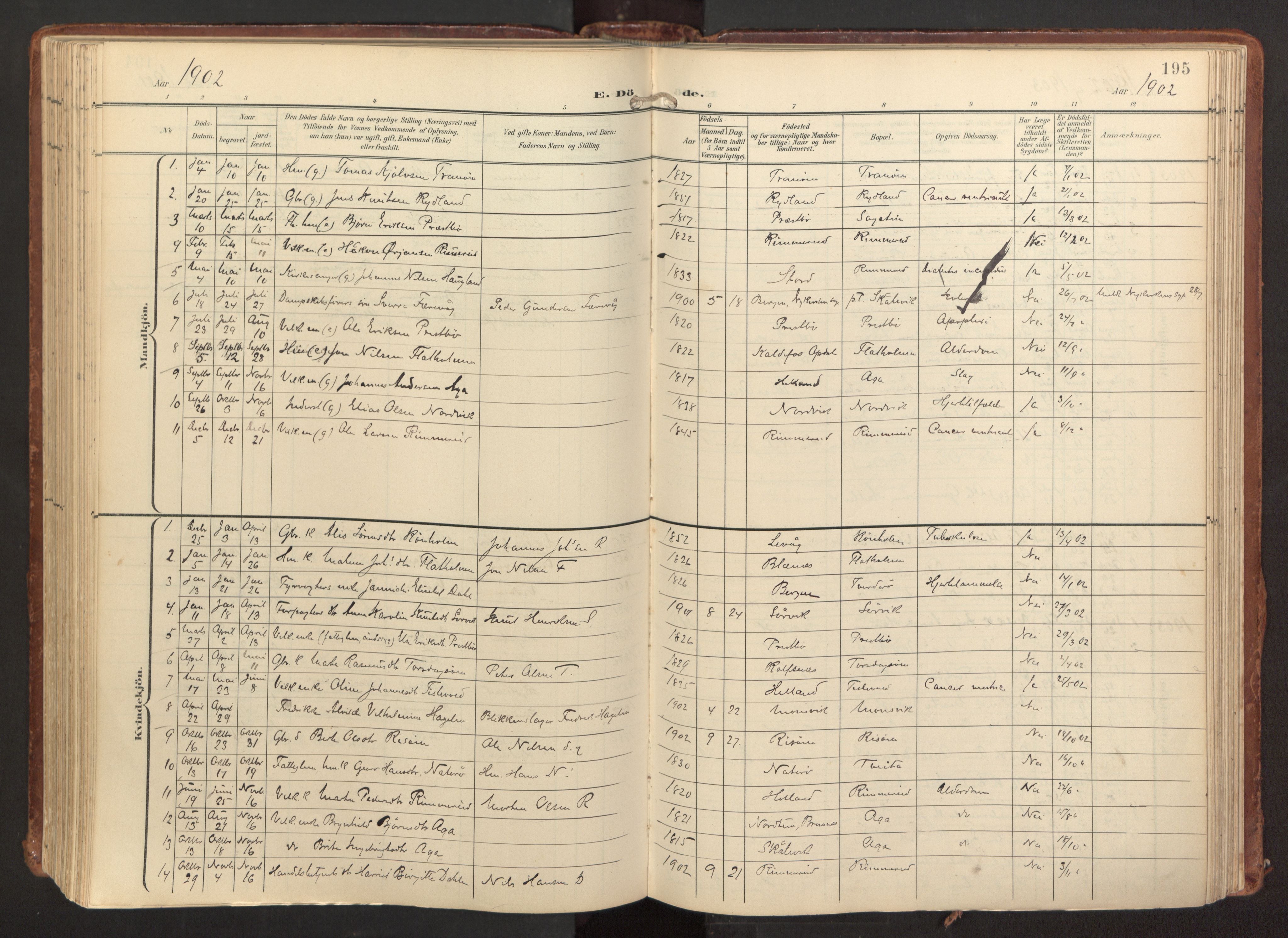 Fitjar sokneprestembete, SAB/A-99926: Parish register (official) no. A 3, 1900-1918, p. 195