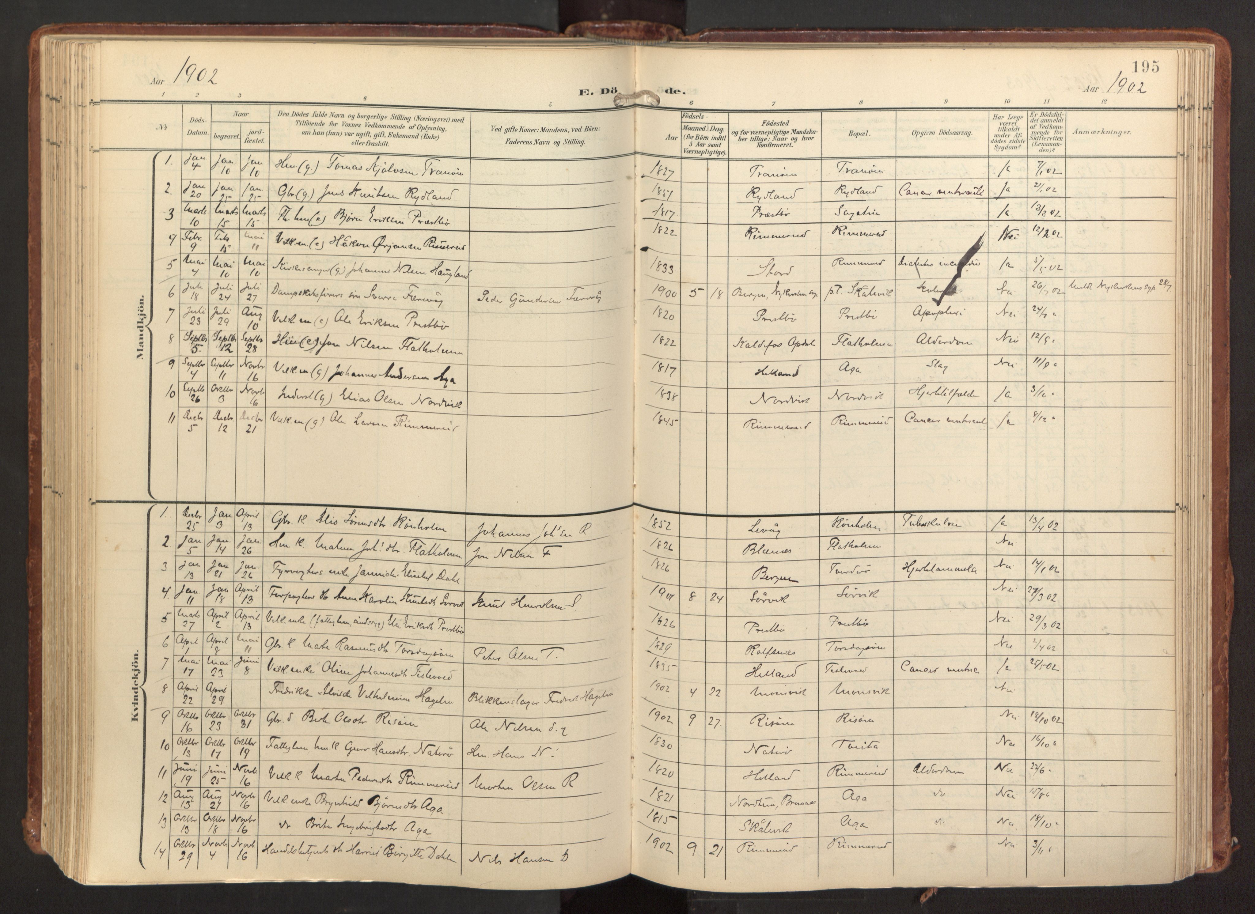 Fitjar sokneprestembete, AV/SAB-A-99926: Parish register (official) no. A 3, 1900-1918, p. 195