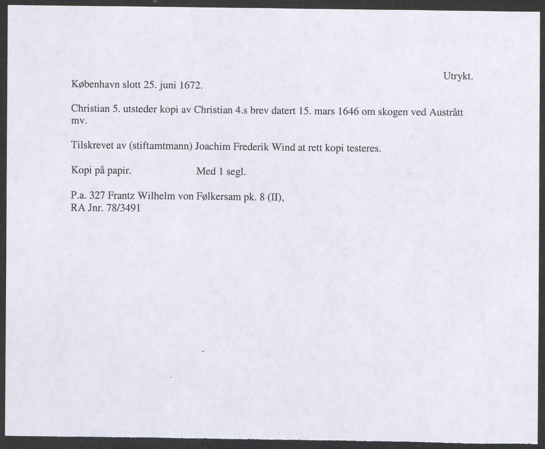 Riksarkivets diplomsamling, RA/EA-5965/F12/L0008: Pk. 8 (II), 1602-1704, p. 123