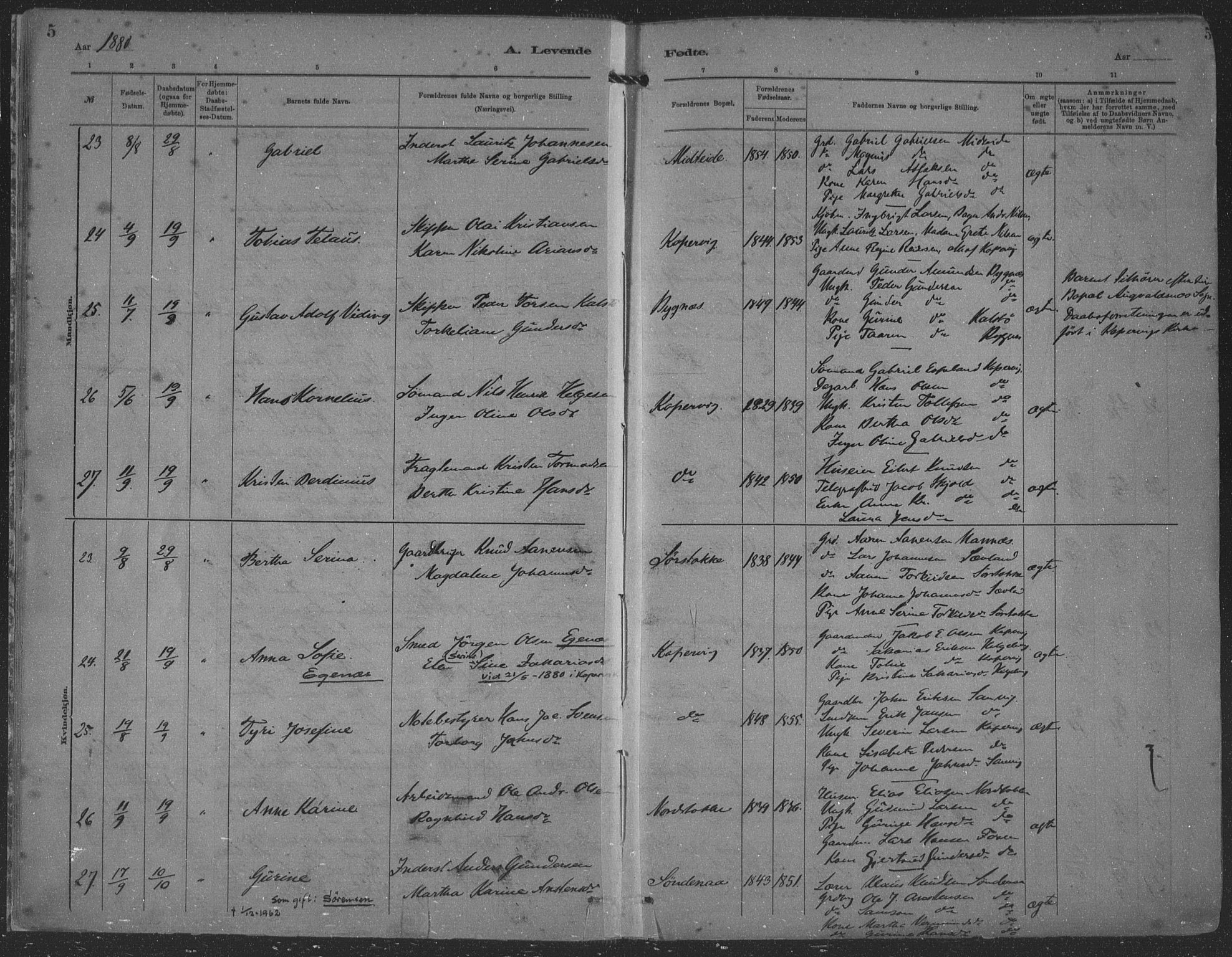 Kopervik sokneprestkontor, AV/SAST-A-101850/H/Ha/Haa/L0001: Parish register (official) no. A 1, 1880-1919, p. 5