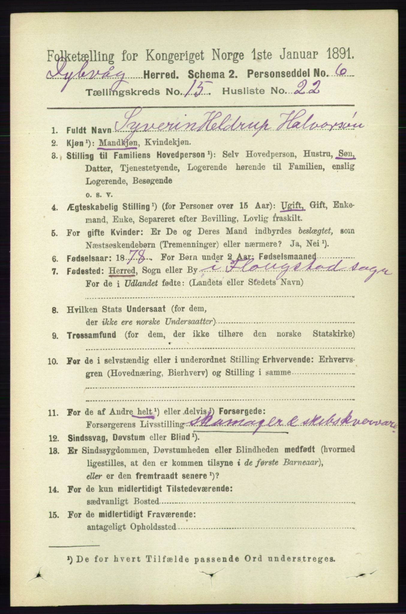 RA, 1891 census for 0915 Dypvåg, 1891, p. 6230