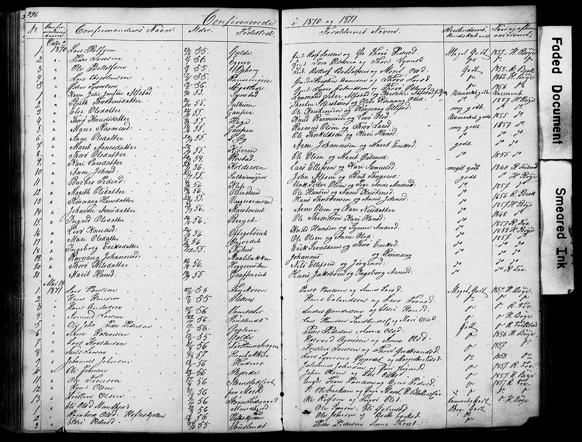 Lom prestekontor, SAH/PREST-070/L/L0012: Parish register (copy) no. 12, 1845-1873, p. 396-397