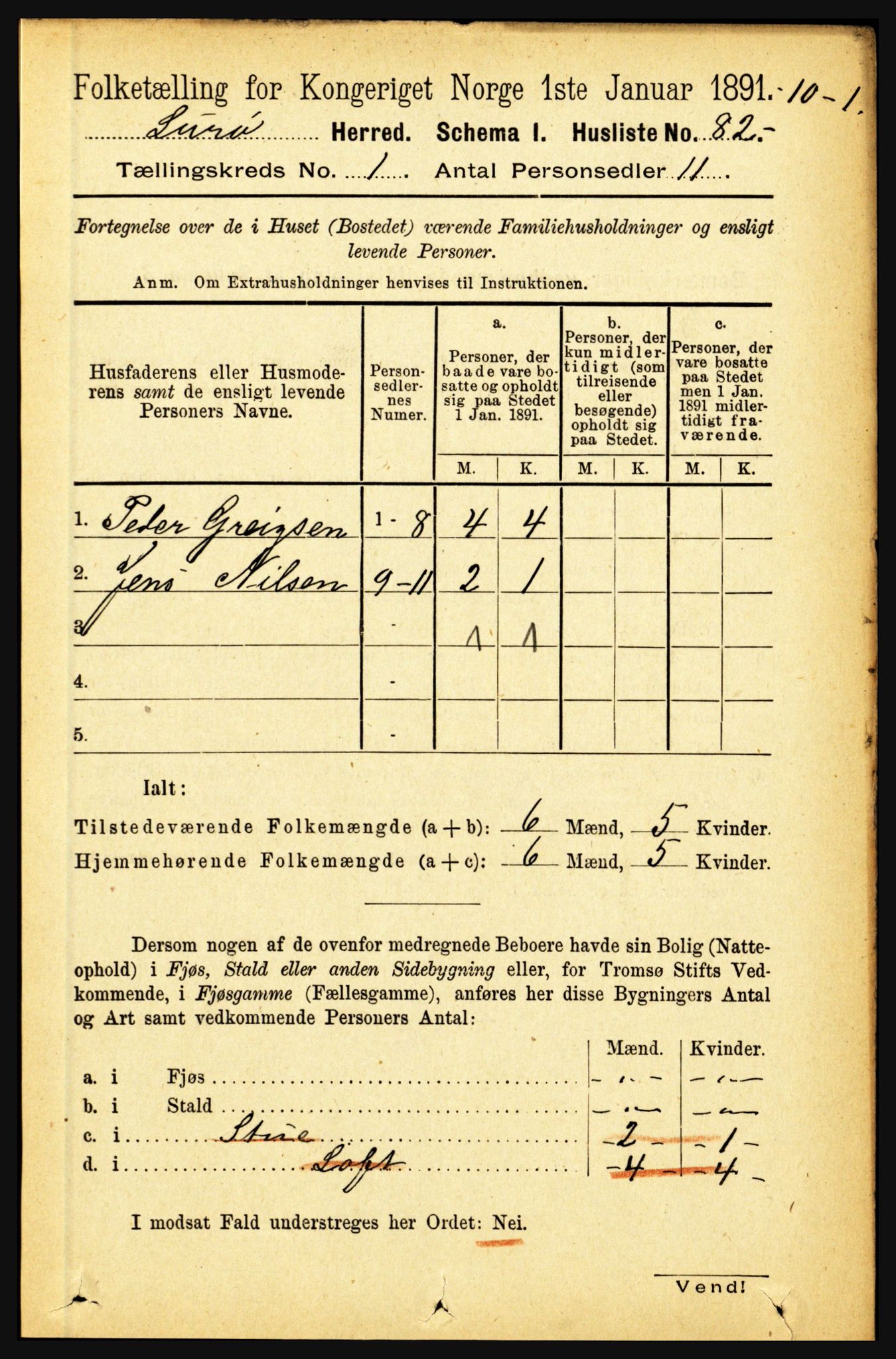 RA, 1891 census for 1834 Lurøy, 1891, p. 97