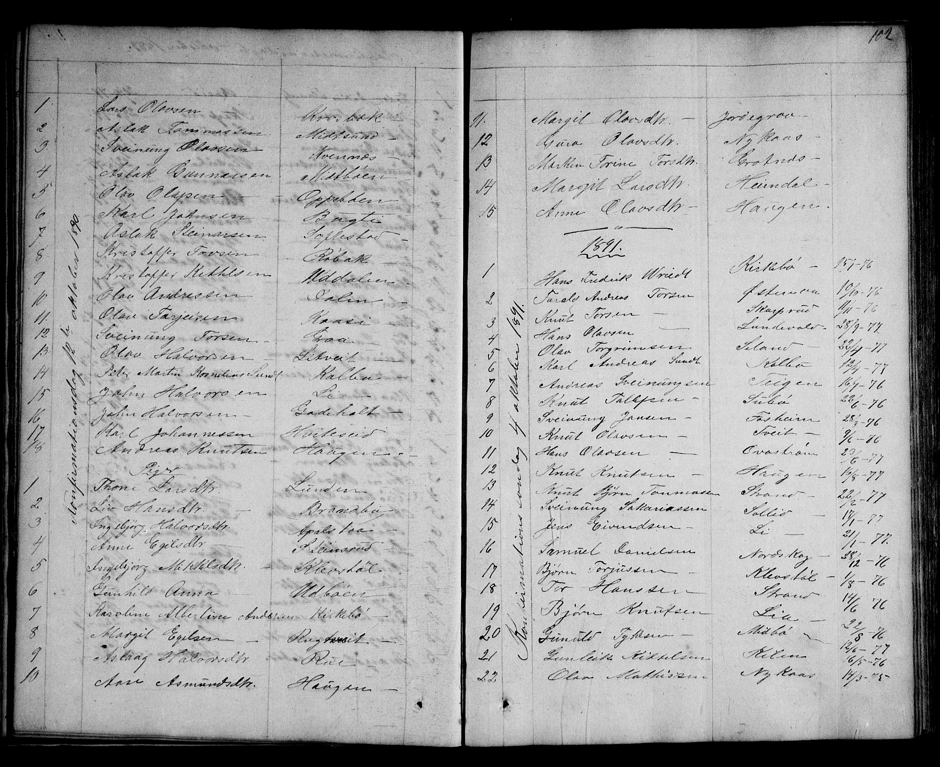 Kviteseid kirkebøker, SAKO/A-276/G/Ga/L0001: Parish register (copy) no. I 1, 1850-1893, p. 102