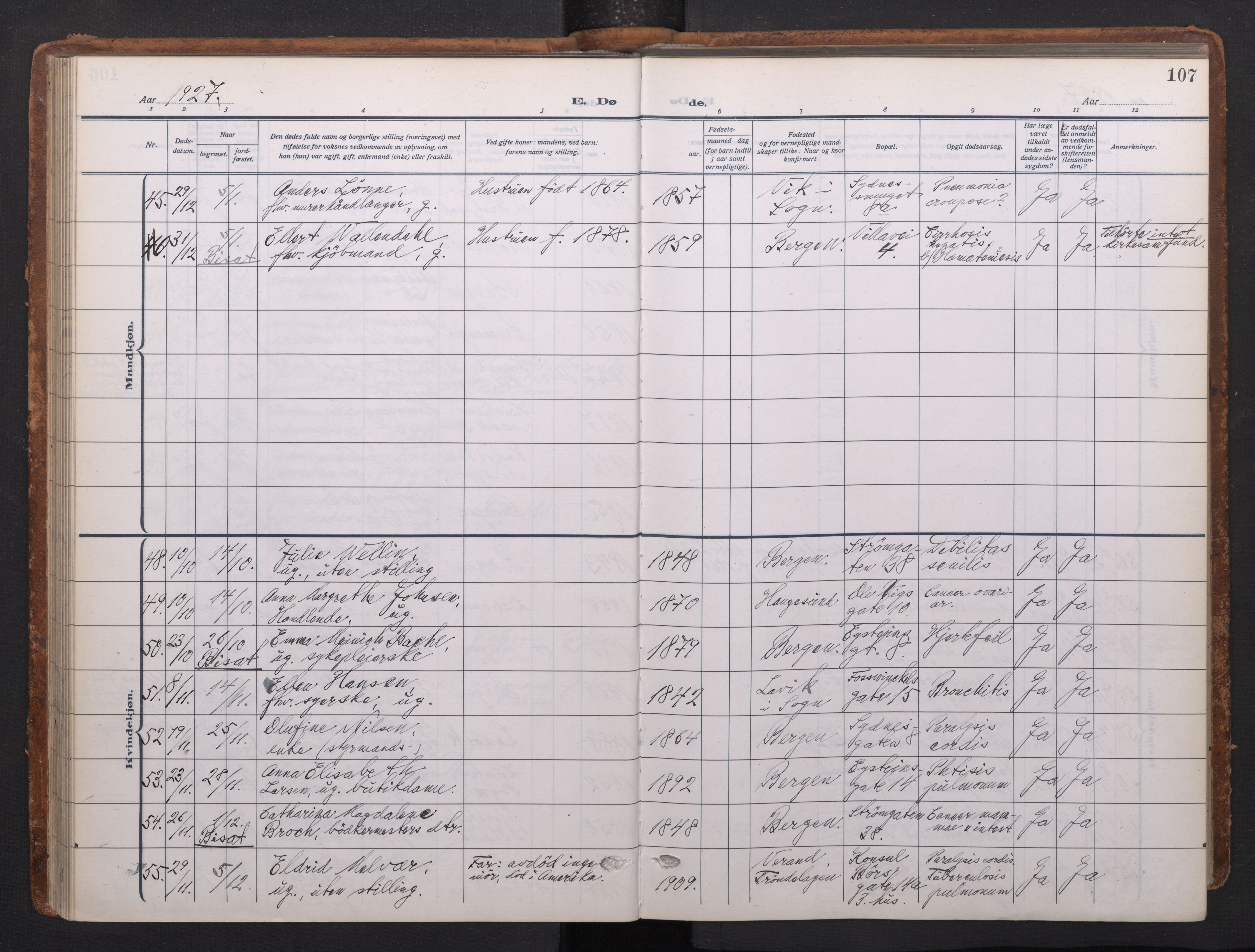 Johanneskirken sokneprestembete, AV/SAB-A-76001/H/Haa/L0020: Parish register (official) no. E 2, 1916-1951, p. 107