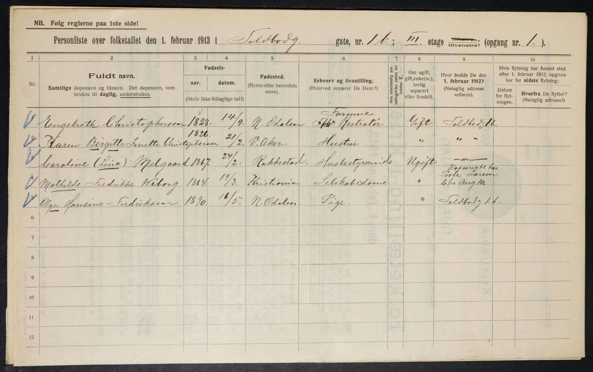 OBA, Municipal Census 1913 for Kristiania, 1913, p. 113101