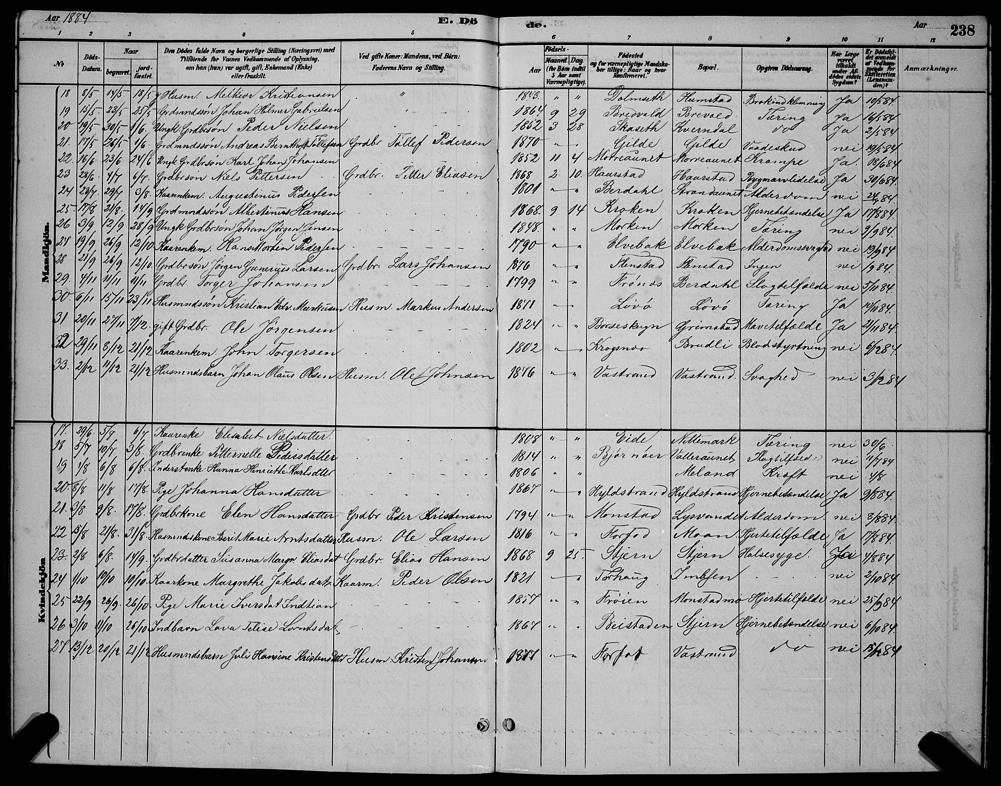 Ministerialprotokoller, klokkerbøker og fødselsregistre - Sør-Trøndelag, AV/SAT-A-1456/655/L0687: Parish register (copy) no. 655C03, 1880-1898, p. 238