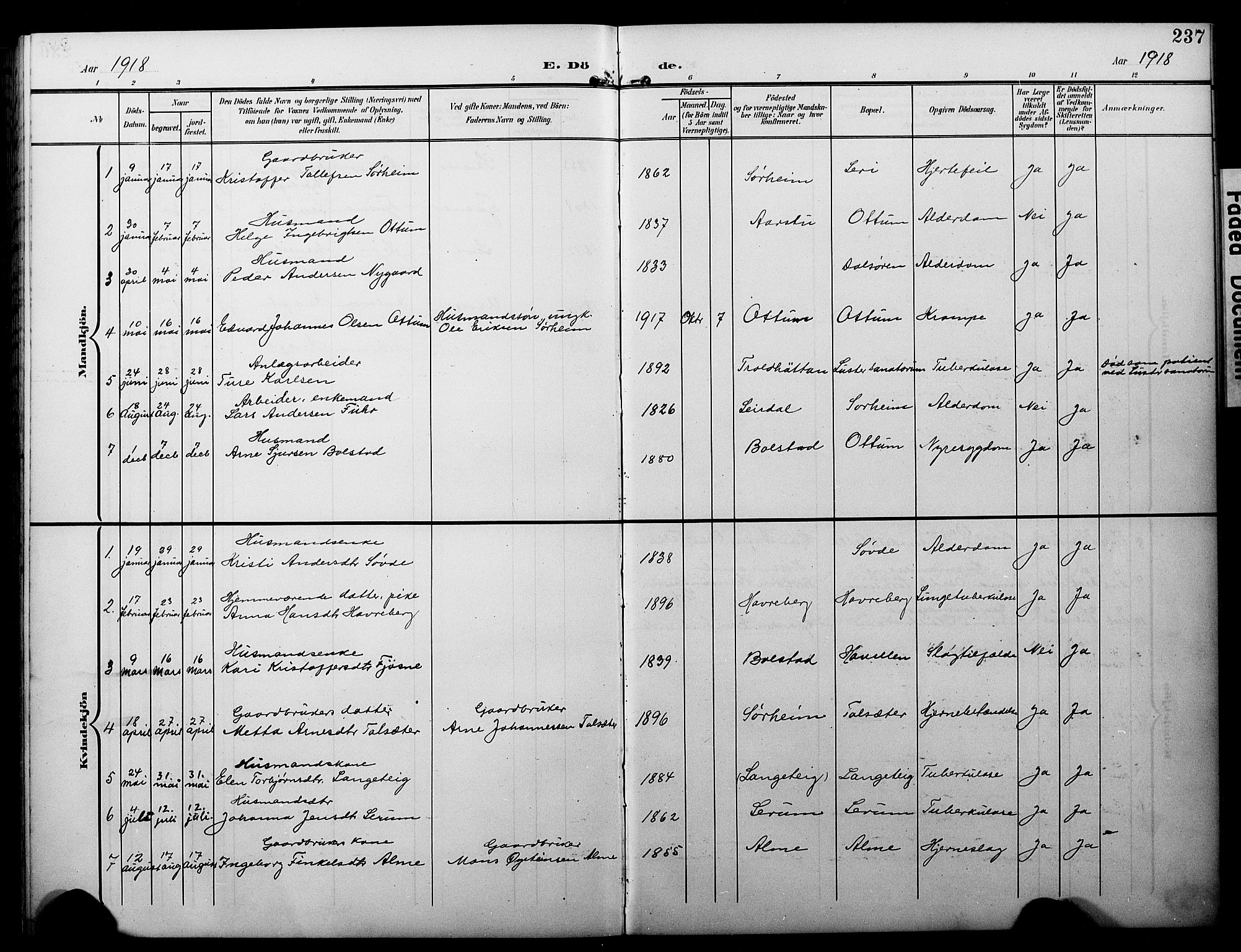 Luster sokneprestembete, SAB/A-81101/H/Hab/Haba/L0001: Parish register (copy) no. A 1, 1903-1930, p. 237