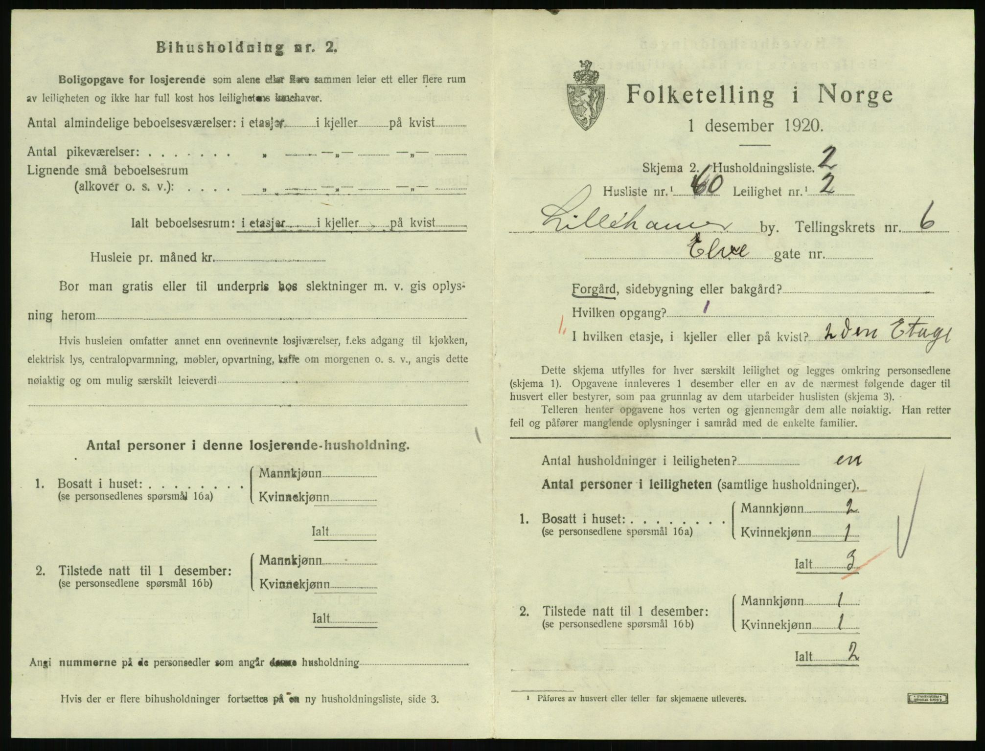 SAH, 1920 census for Lillehammer, 1920, p. 2556