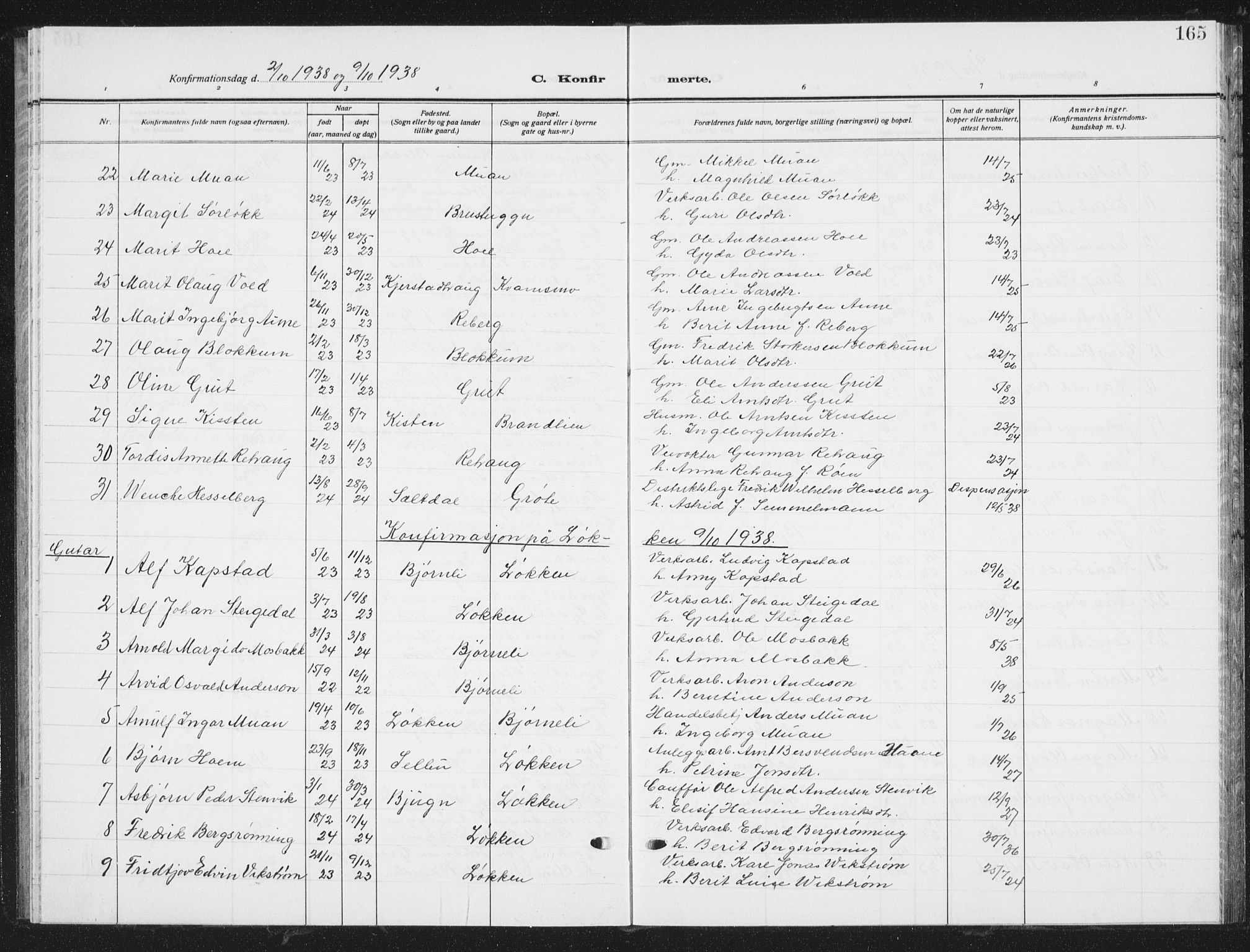 Ministerialprotokoller, klokkerbøker og fødselsregistre - Sør-Trøndelag, AV/SAT-A-1456/672/L0866: Parish register (copy) no. 672C05, 1929-1939, p. 165