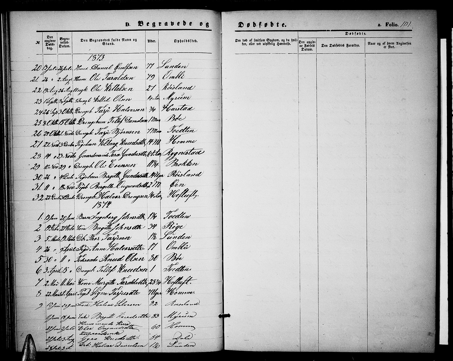 Valle sokneprestkontor, AV/SAK-1111-0044/F/Fb/Fbc/L0003: Parish register (copy) no. B 3, 1871-1890, p. 101