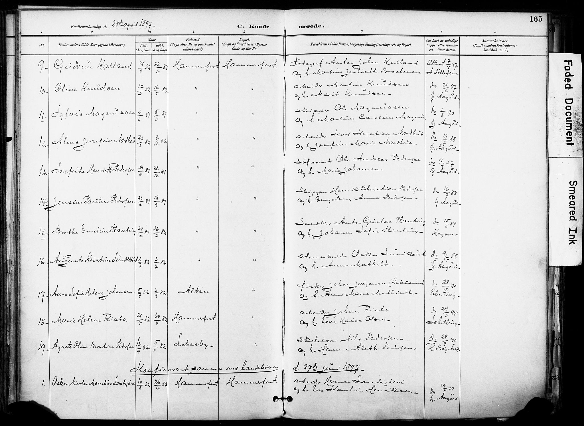 Hammerfest sokneprestkontor, SATØ/S-1347/H/Ha/L0009.kirke: Parish register (official) no. 9, 1889-1897, p. 165