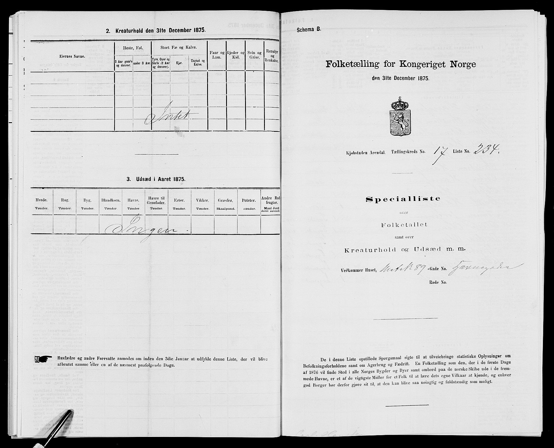 SAK, 1875 census for 0903P Arendal, 1875, p. 543