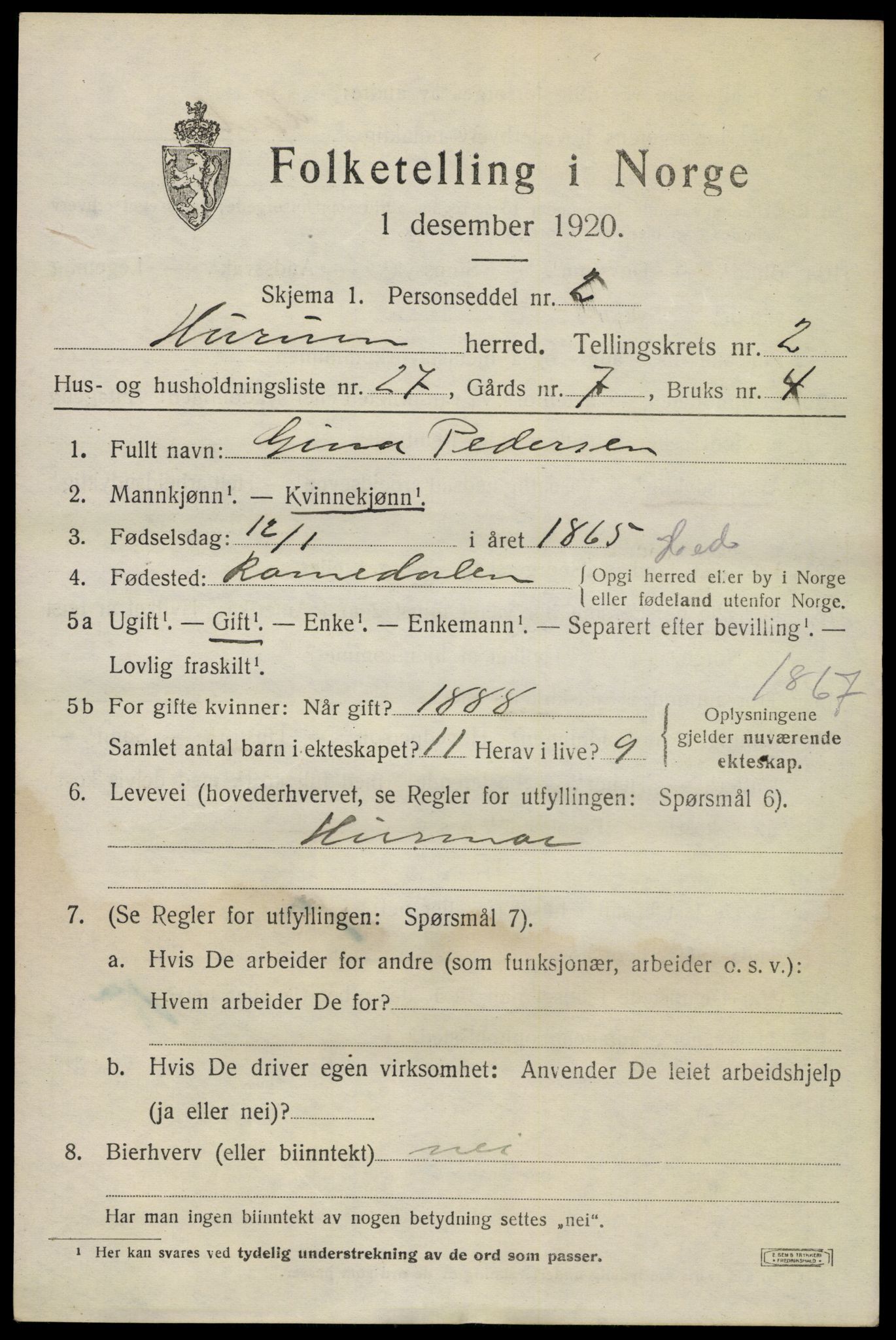 SAKO, 1920 census for Hurum, 1920, p. 4114