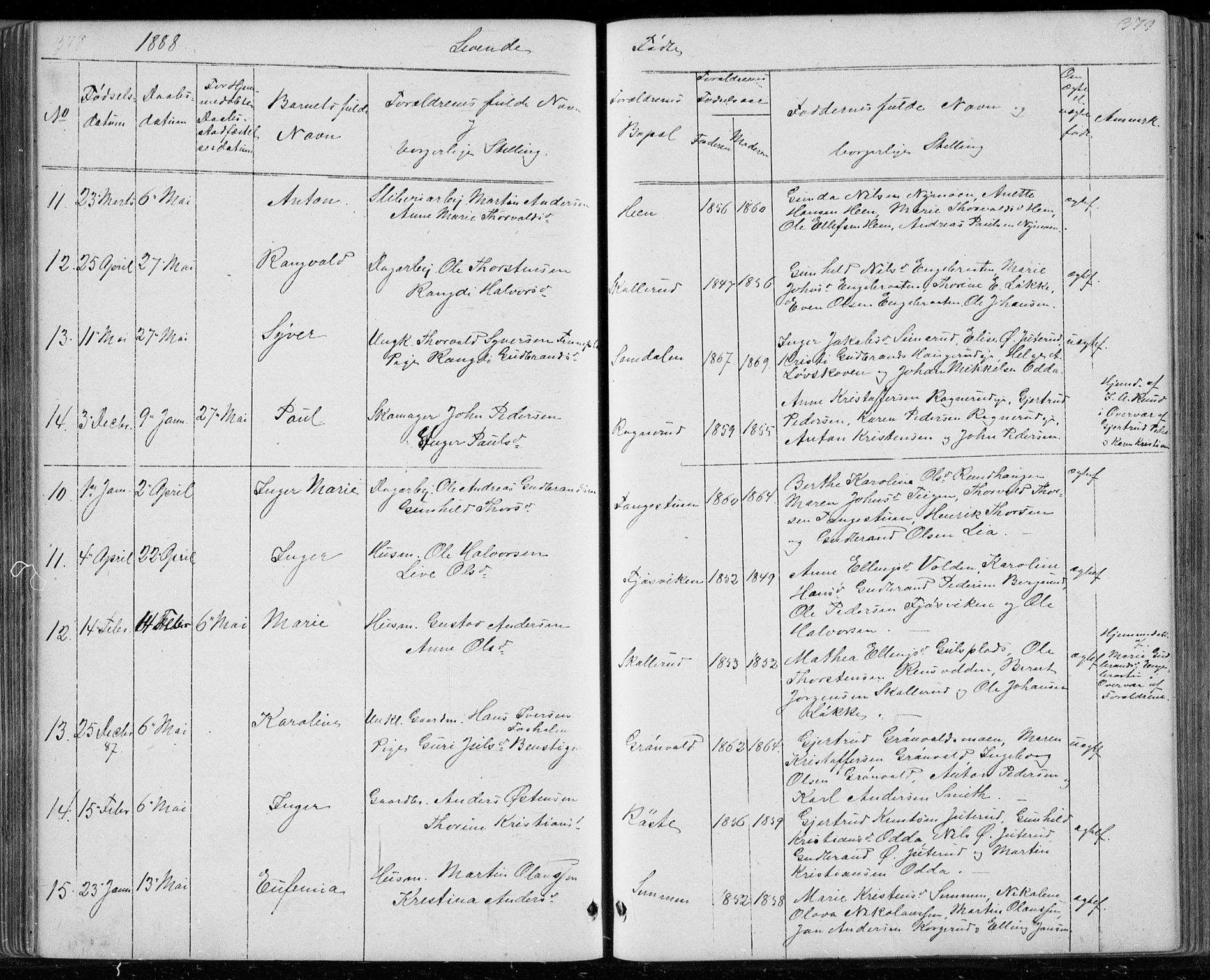 Ådal kirkebøker, AV/SAKO-A-248/G/Gc/L0001: Parish register (copy) no. III 1, 1862-1898, p. 378-379