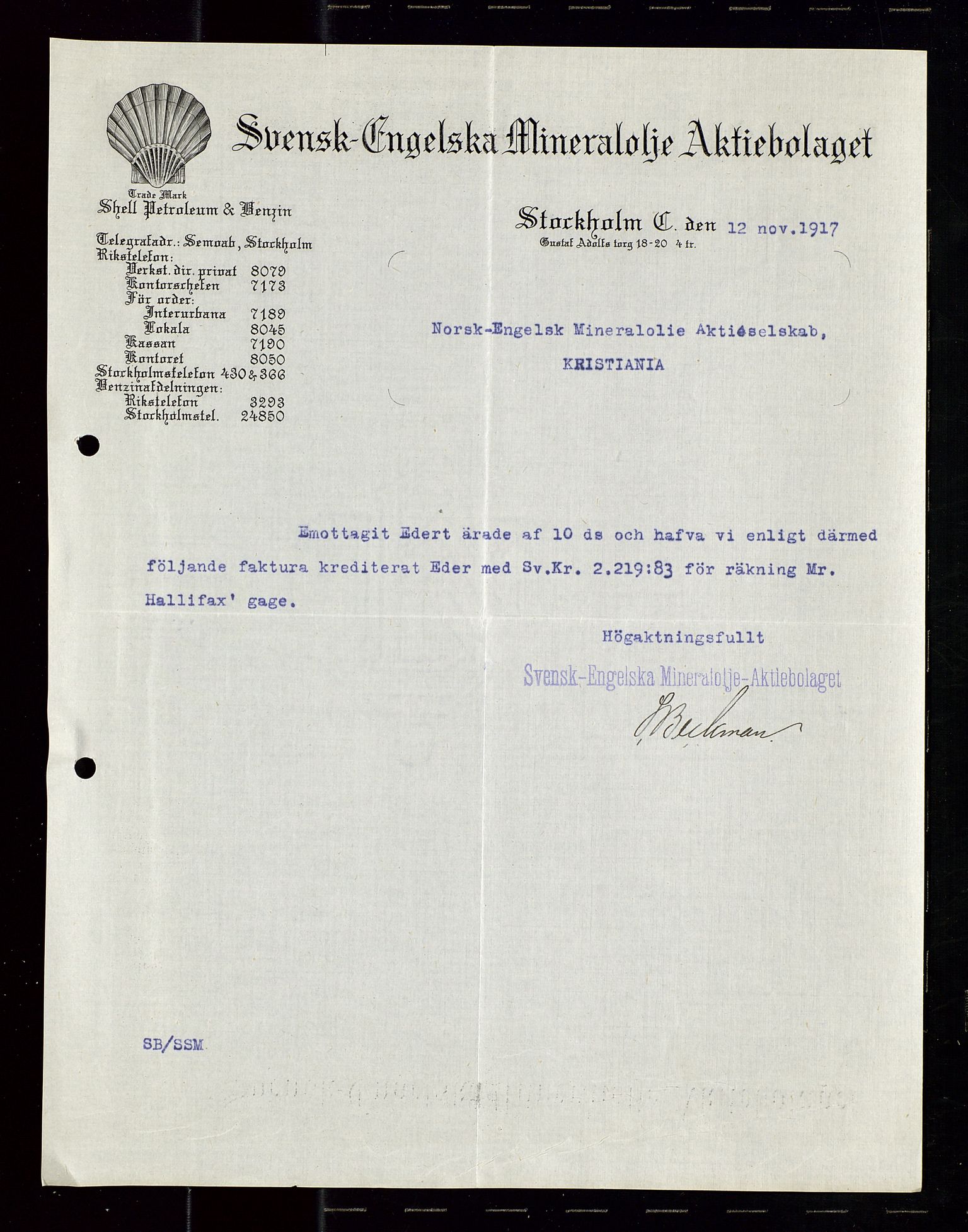 Pa 1521 - A/S Norske Shell, AV/SAST-A-101915/E/Ea/Eaa/L0020: Sjefskorrespondanse, 1917, p. 305