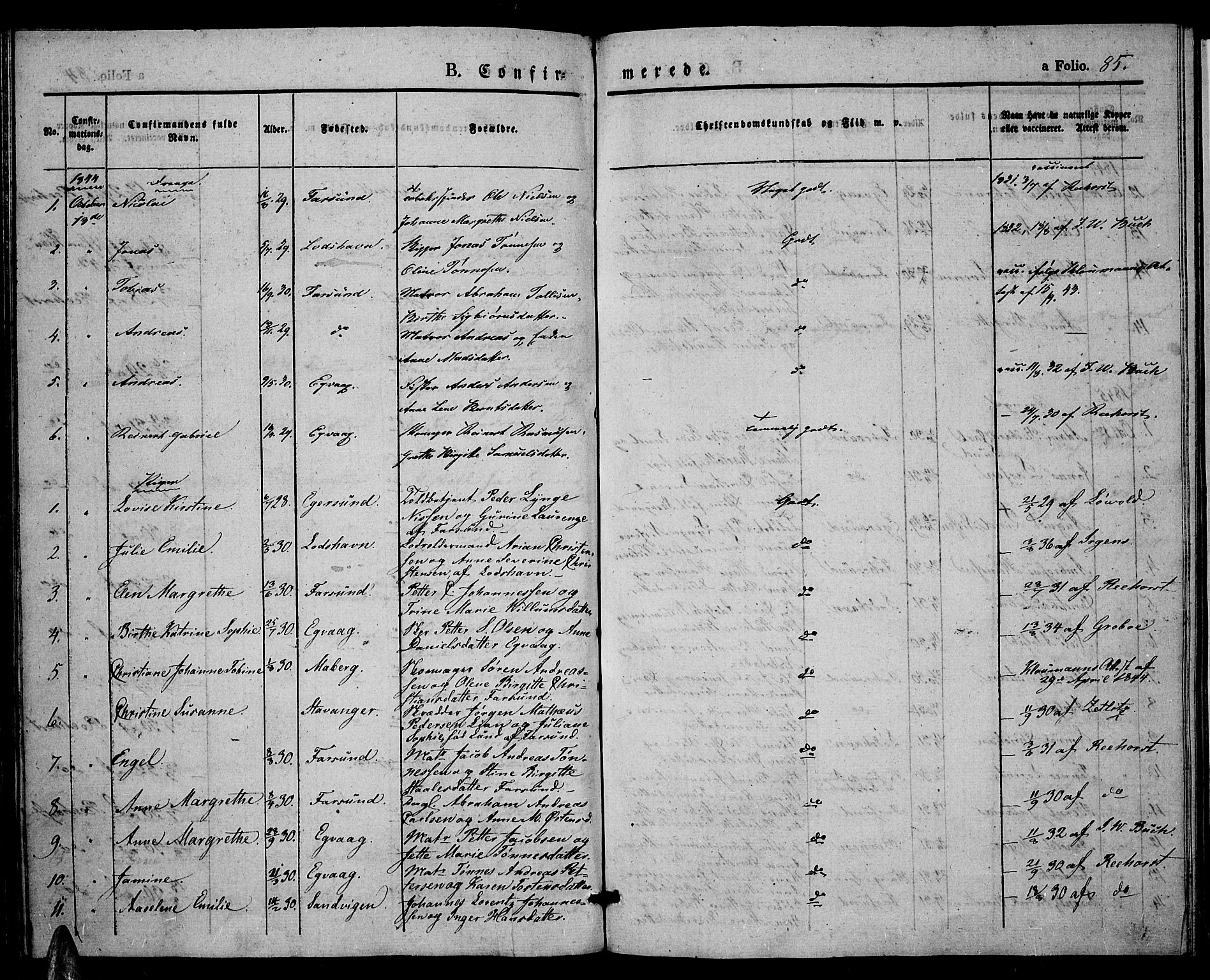 Farsund sokneprestkontor, AV/SAK-1111-0009/F/Fa/L0003: Parish register (official) no. A 3, 1836-1846, p. 85