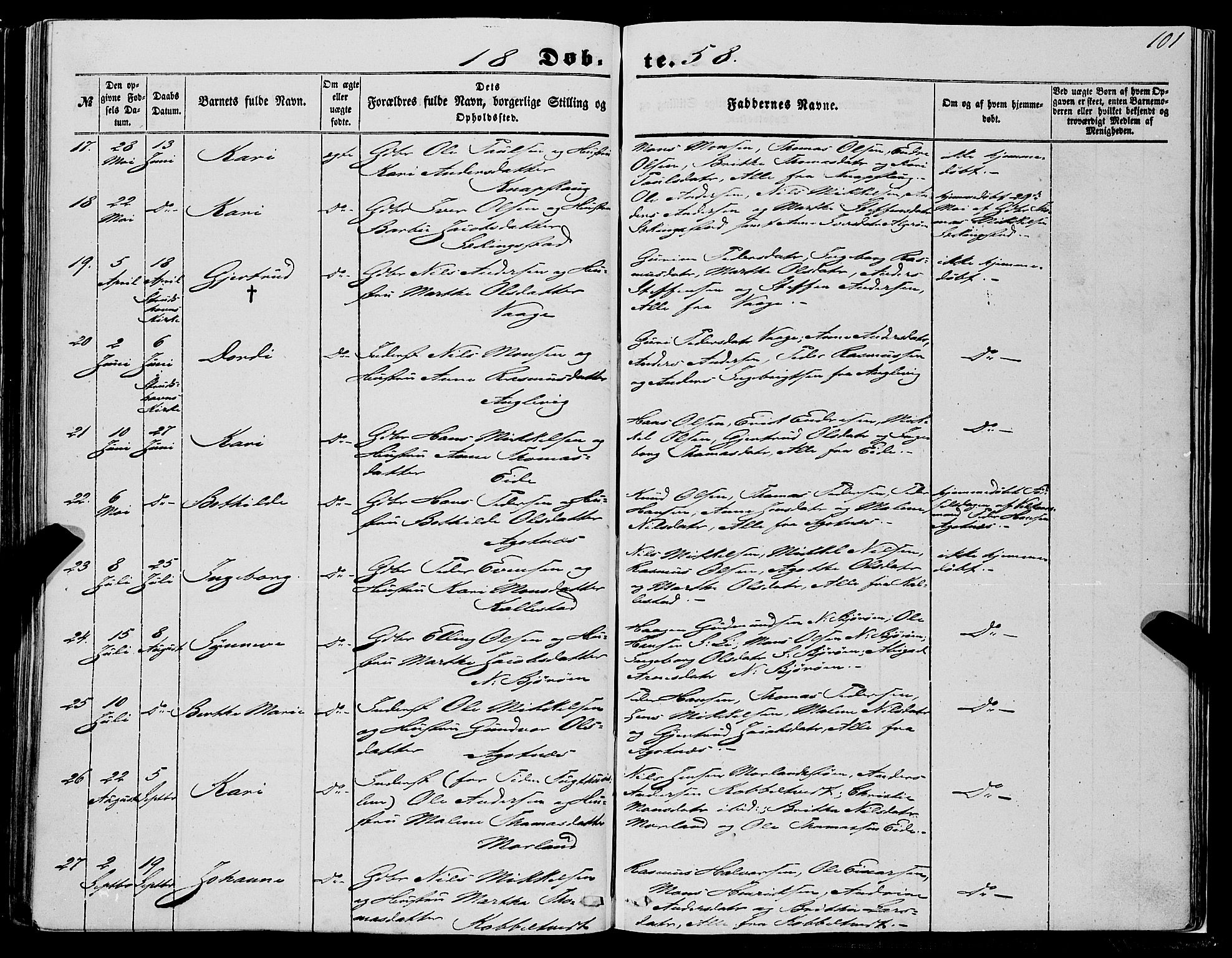 Fjell sokneprestembete, SAB/A-75301/H/Haa: Parish register (official) no. A 2, 1847-1864, p. 101