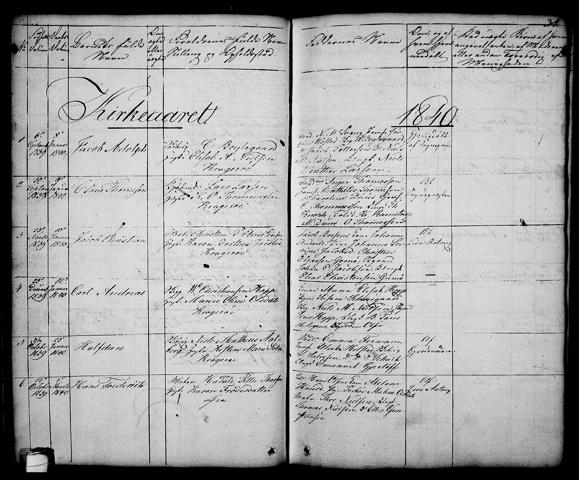 Kragerø kirkebøker, AV/SAKO-A-278/G/Ga/L0003: Parish register (copy) no. 3, 1832-1852, p. 34