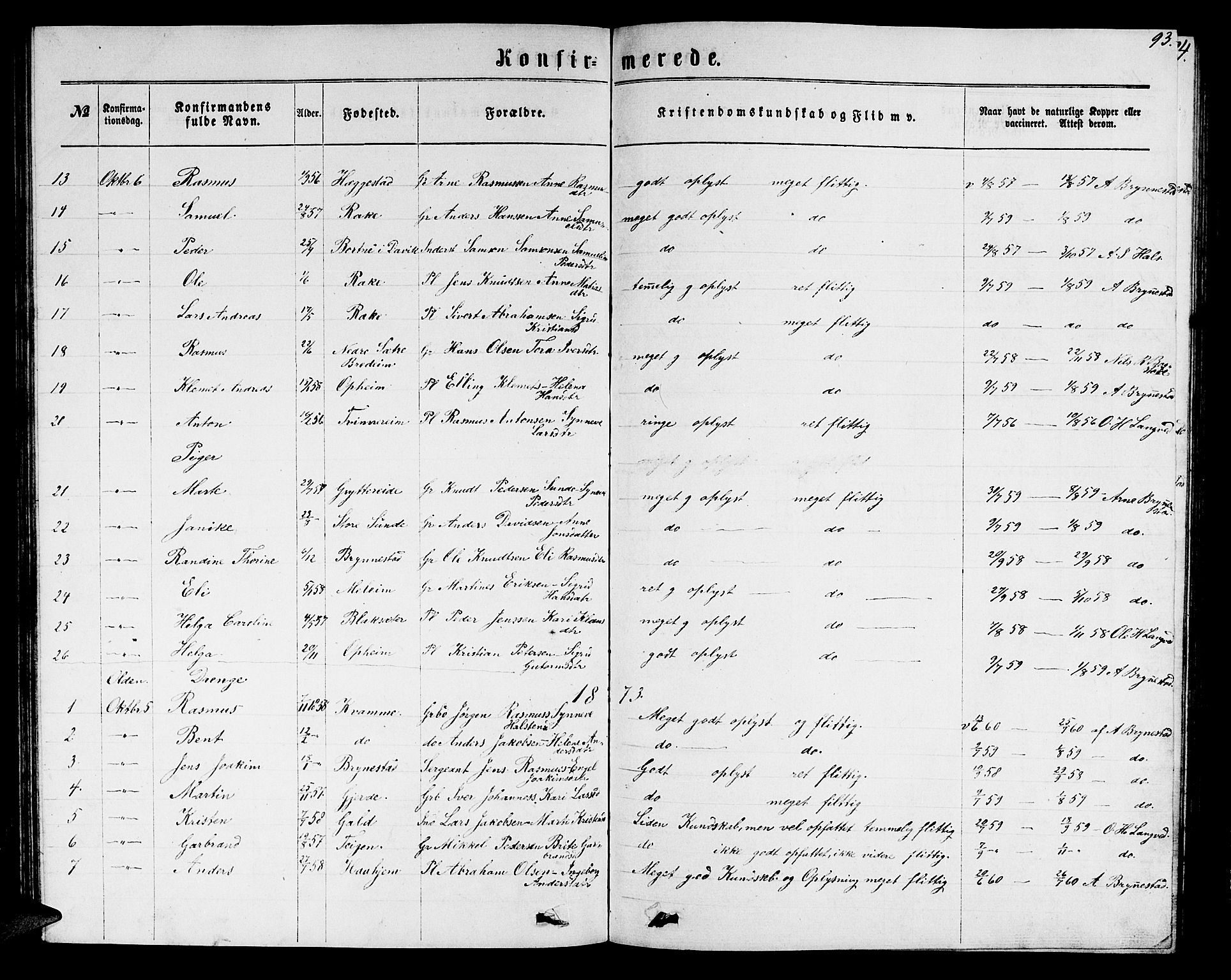 Innvik sokneprestembete, SAB/A-80501: Parish register (copy) no. B 2, 1864-1885, p. 93
