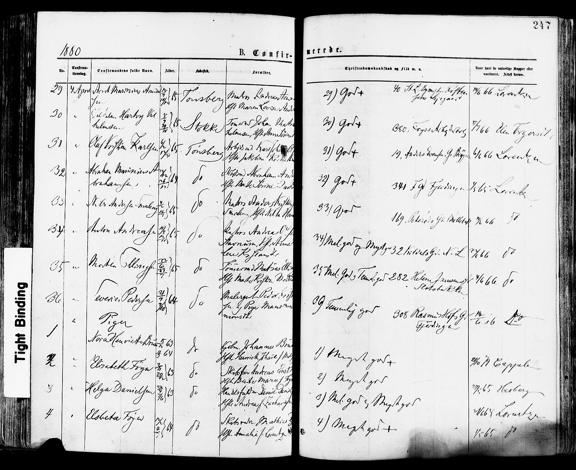 Tønsberg kirkebøker, AV/SAKO-A-330/F/Fa/L0010: Parish register (official) no. I 10, 1874-1880, p. 247