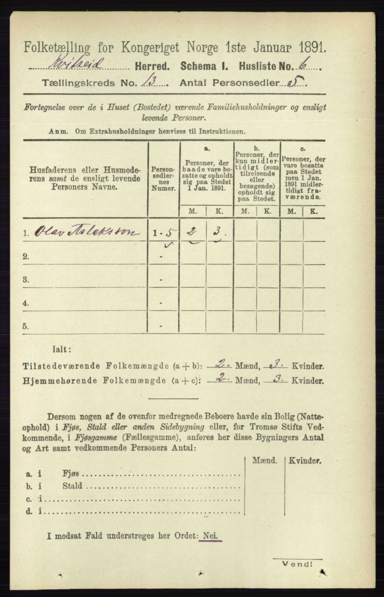 RA, 1891 census for 0829 Kviteseid, 1891, p. 3045