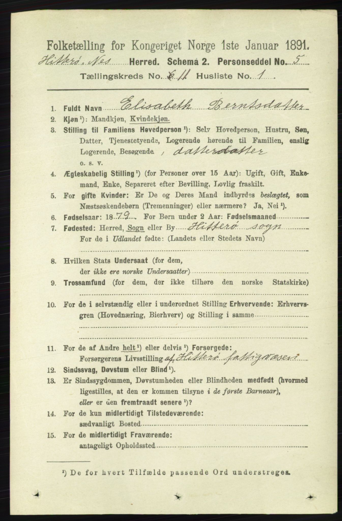 RA, 1891 census for 1043 Hidra og Nes, 1891, p. 4463