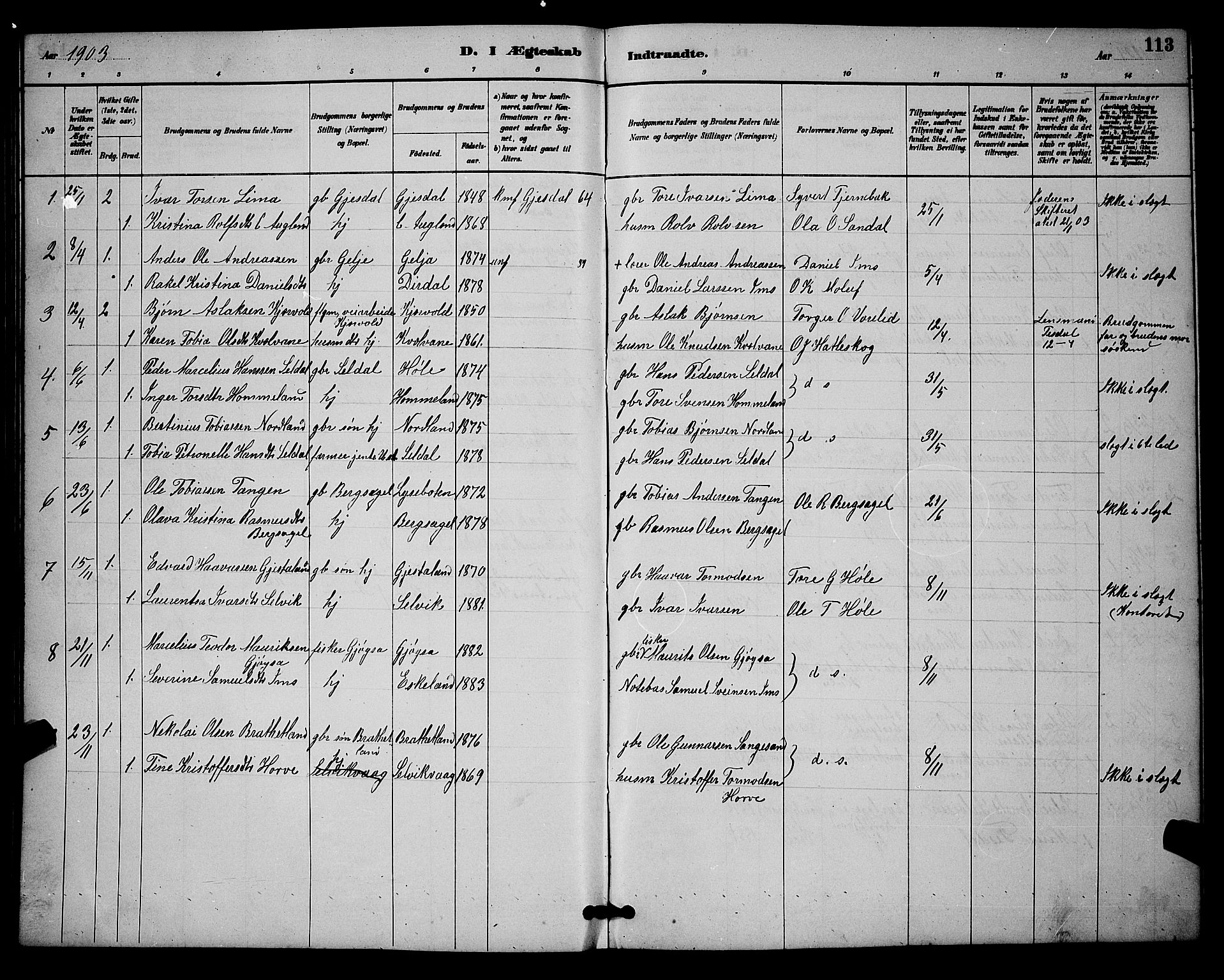 Høgsfjord sokneprestkontor, SAST/A-101624/H/Ha/Hab/L0003: Parish register (copy) no. B 3, 1886-1905, p. 113