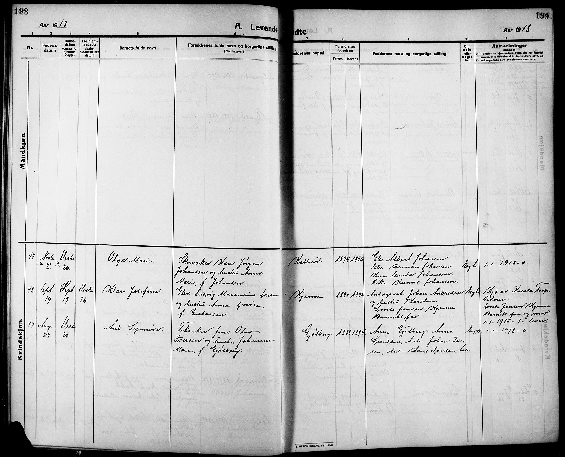 Onsøy prestekontor Kirkebøker, SAO/A-10914/G/Ga/L0003: Parish register (copy) no. I 3, 1910-1926, p. 198-199
