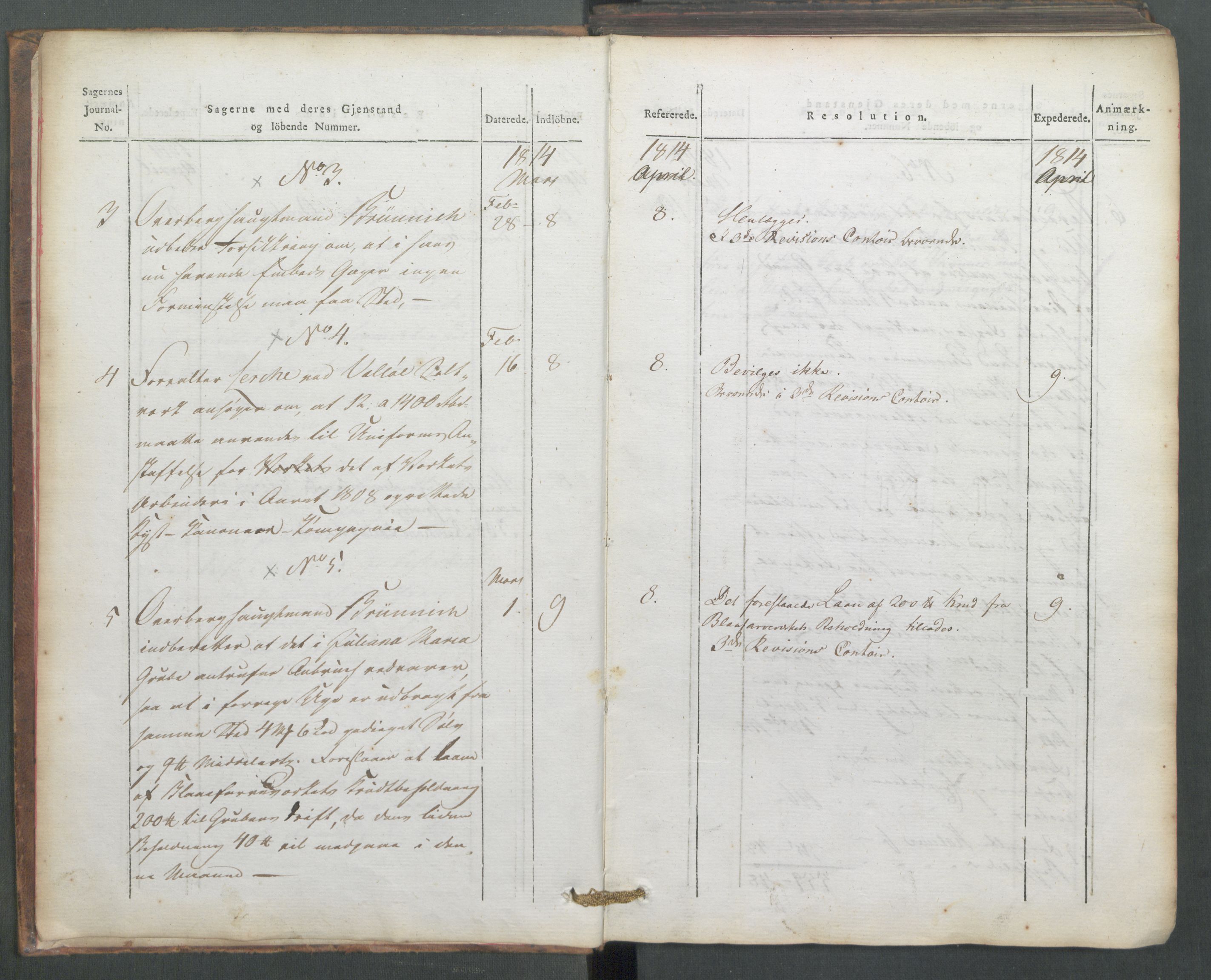 Departementene i 1814, RA/S-3899/Fe/L0054: Journal, 1814